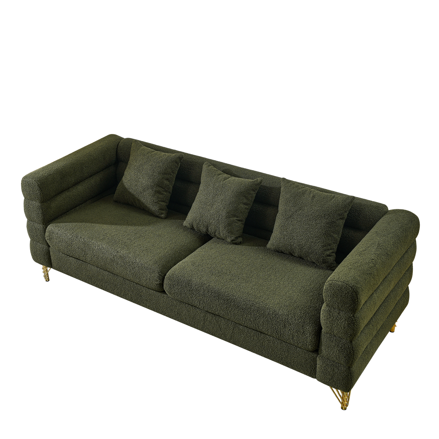 Oversized 3 Seater Green Teddy Sectional Sofa with 3 Pillows