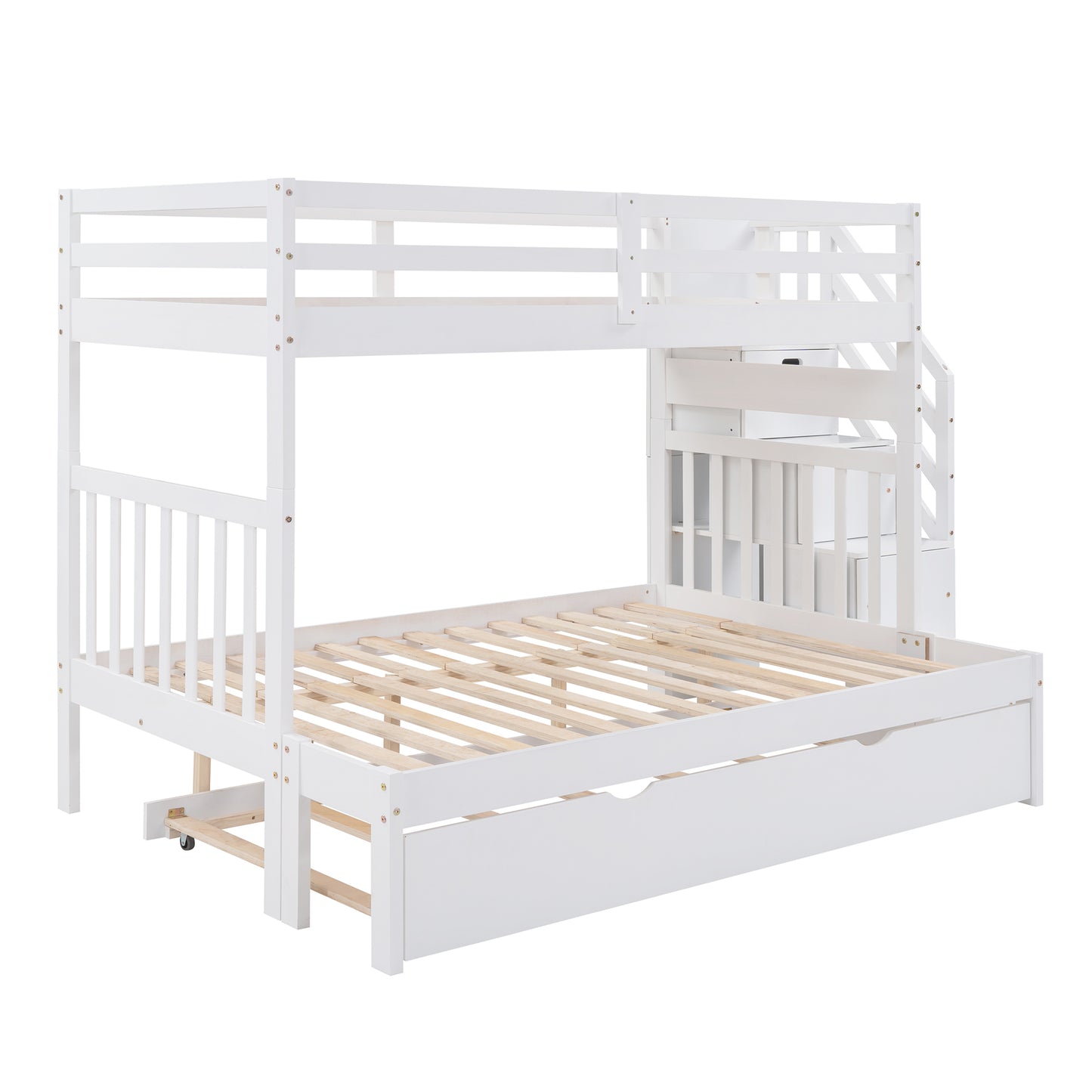 Stairway Bunk Bed with Trundle and Storage Drawers in White