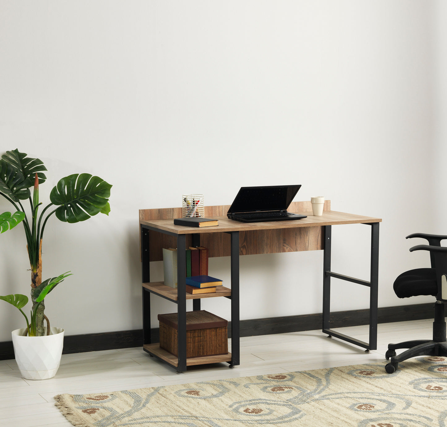 Rasse Oak Writing and Computer Desk with Black Metal Frame