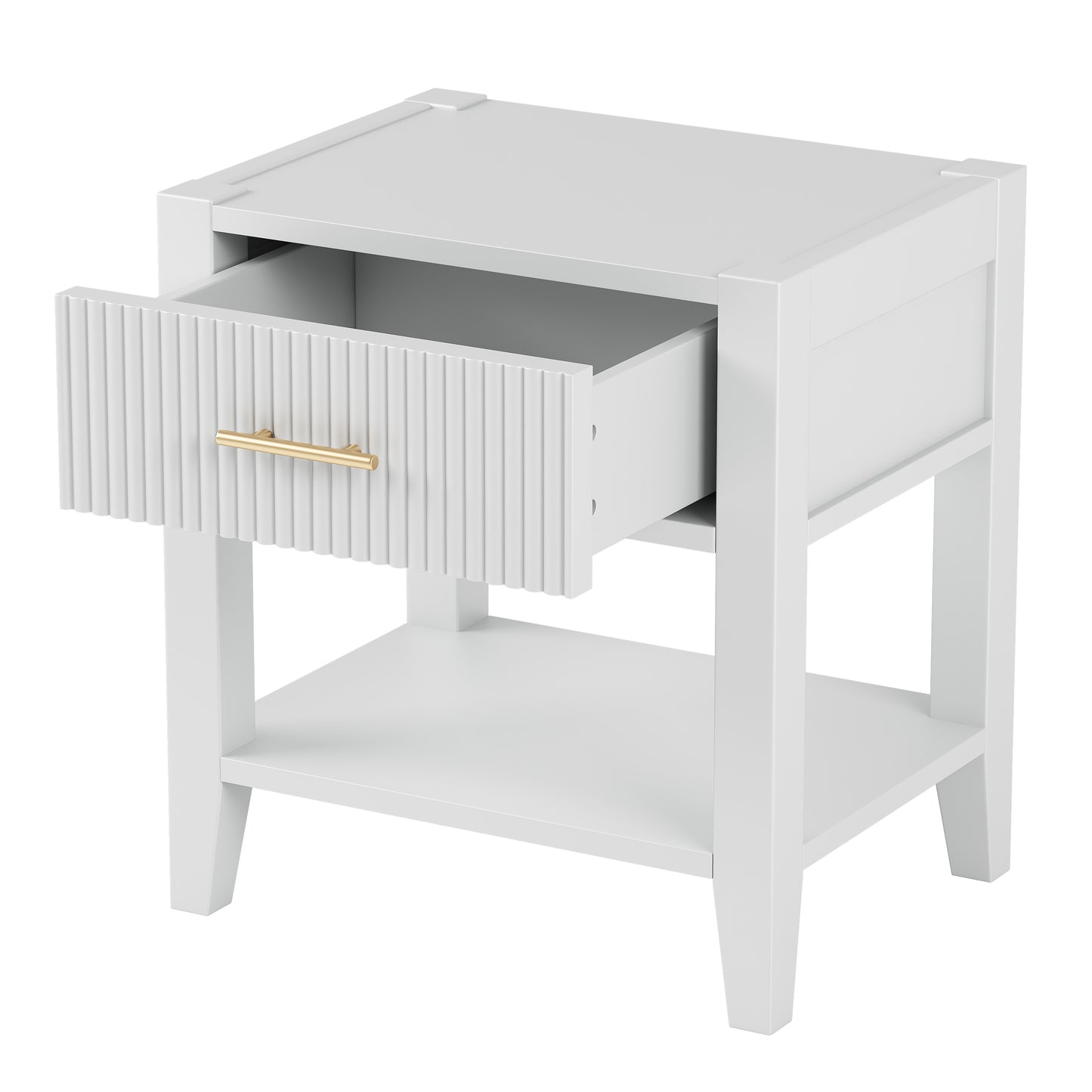 Wooden Nightstand with a Drawer and an Open Storage, End Table for Bedroom, White