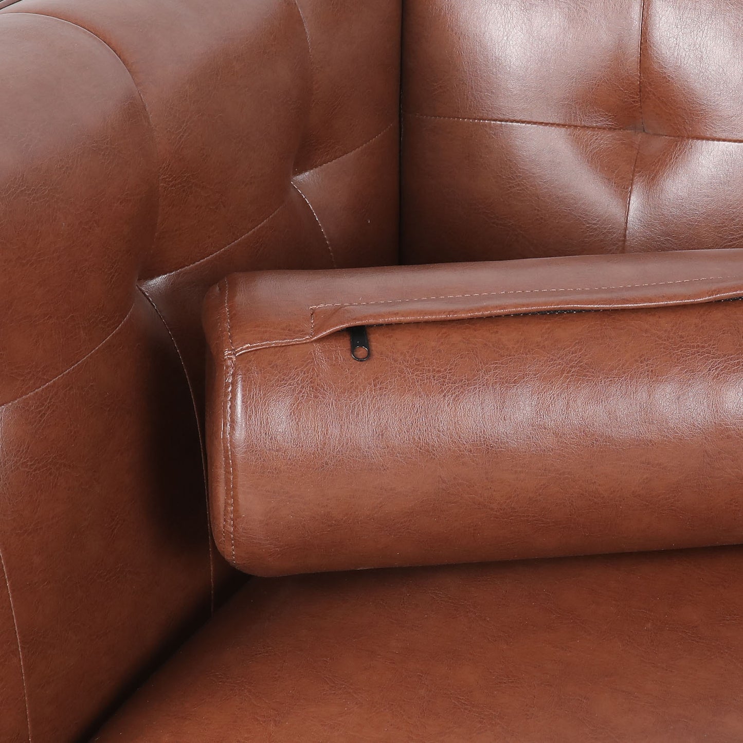 78.74 Brown Leather 3-Seater Sofa with Round Pillows