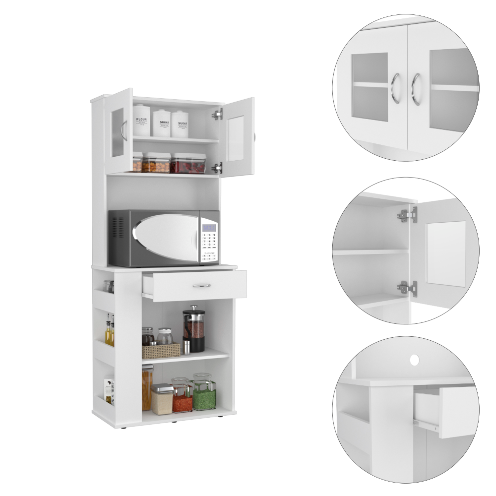 DEPOT E-SHOP Victoria Pantry Double Door Cabinet, One Drawer, Two Shelves, Three Side Shelves, White