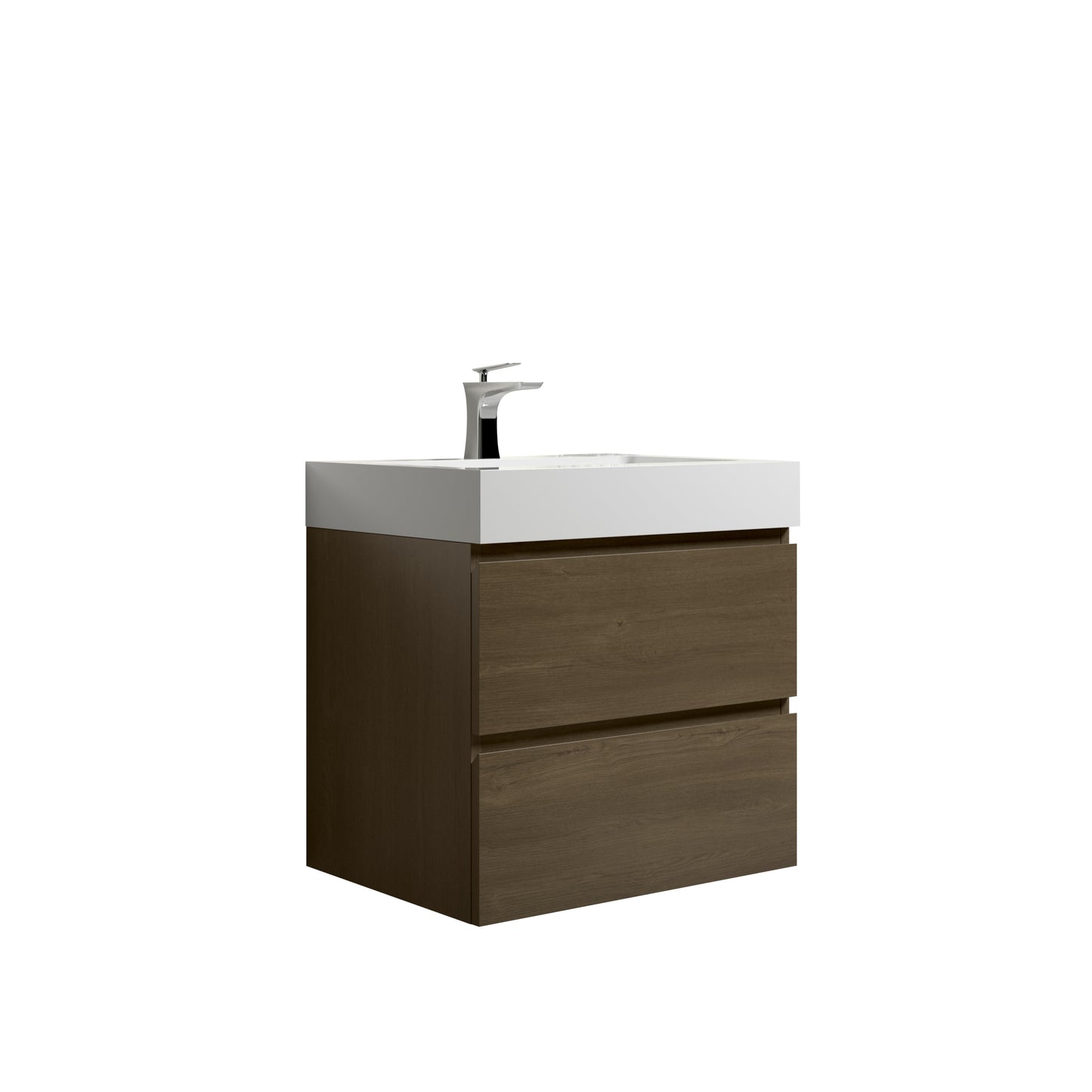 U037-Alice24-111 Alice 24" Dark Oak Bathroom Vanity with Sink, Large Storage Wall Mounted Floating Bathroom Vanity for Modern Bathroom, One-Piece Black Sink Basin without Drain and Faucet