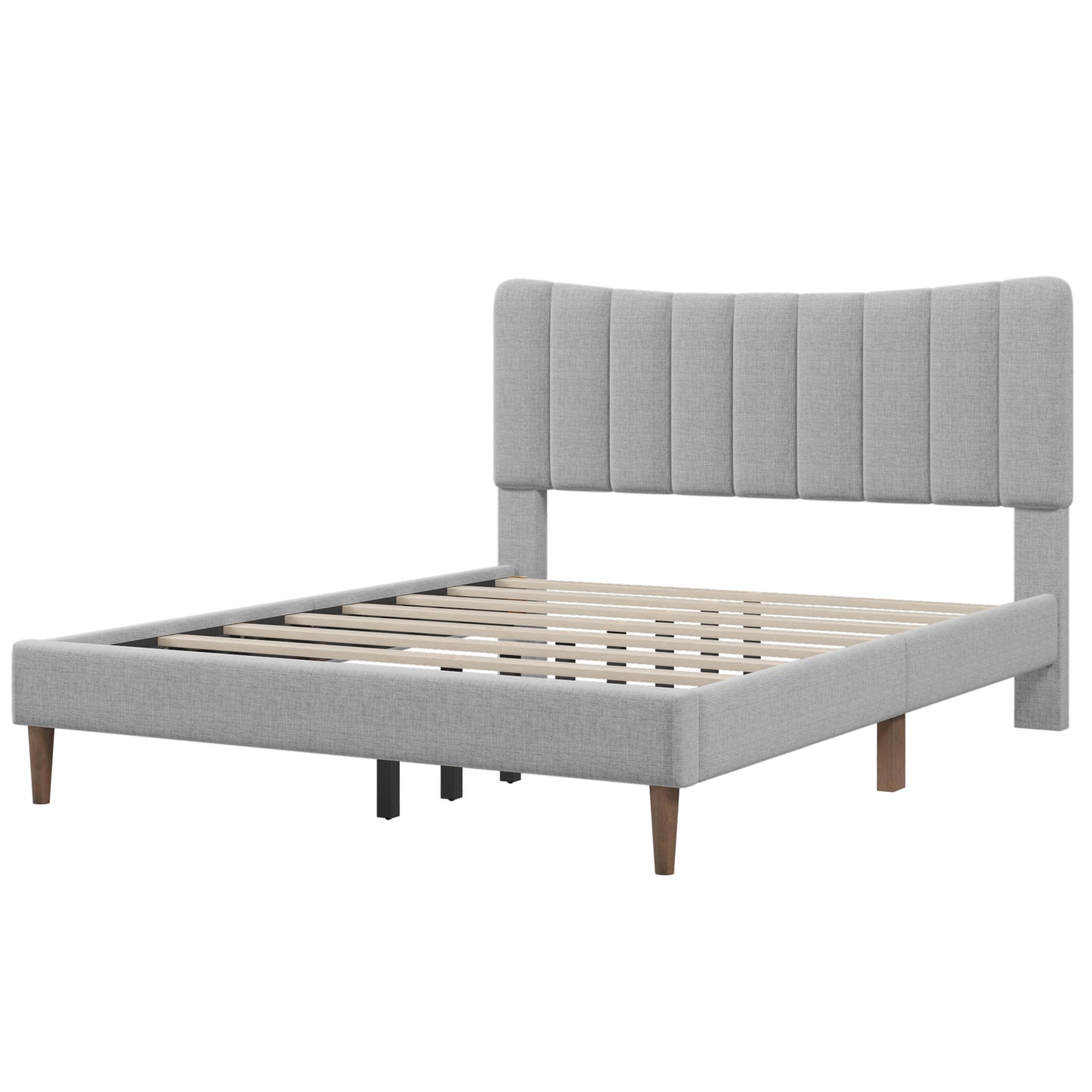 Upholstered Platform Bed Frame with Vertical Channel Tufted Headboard, No Box Spring Needed, Queen,Gray