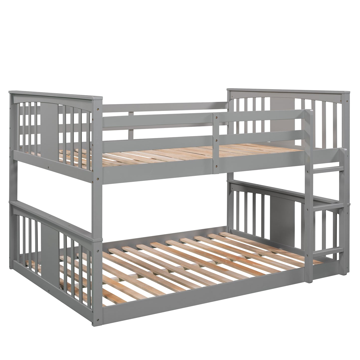 Gray Bunk Bed with Full Over Full Design and Ladder