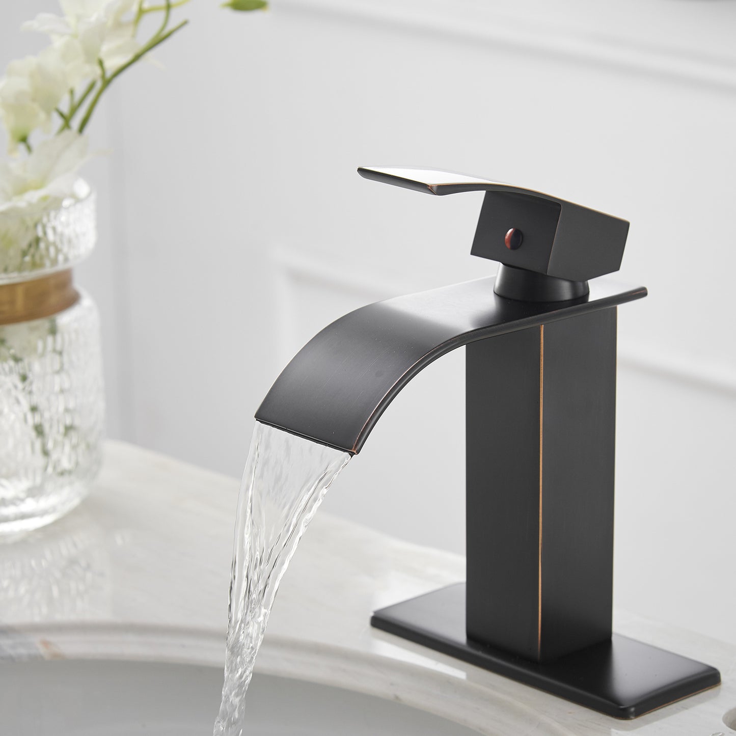 Bronze Waterfall Bathroom Faucet with Single Handle and Pop-up Drain