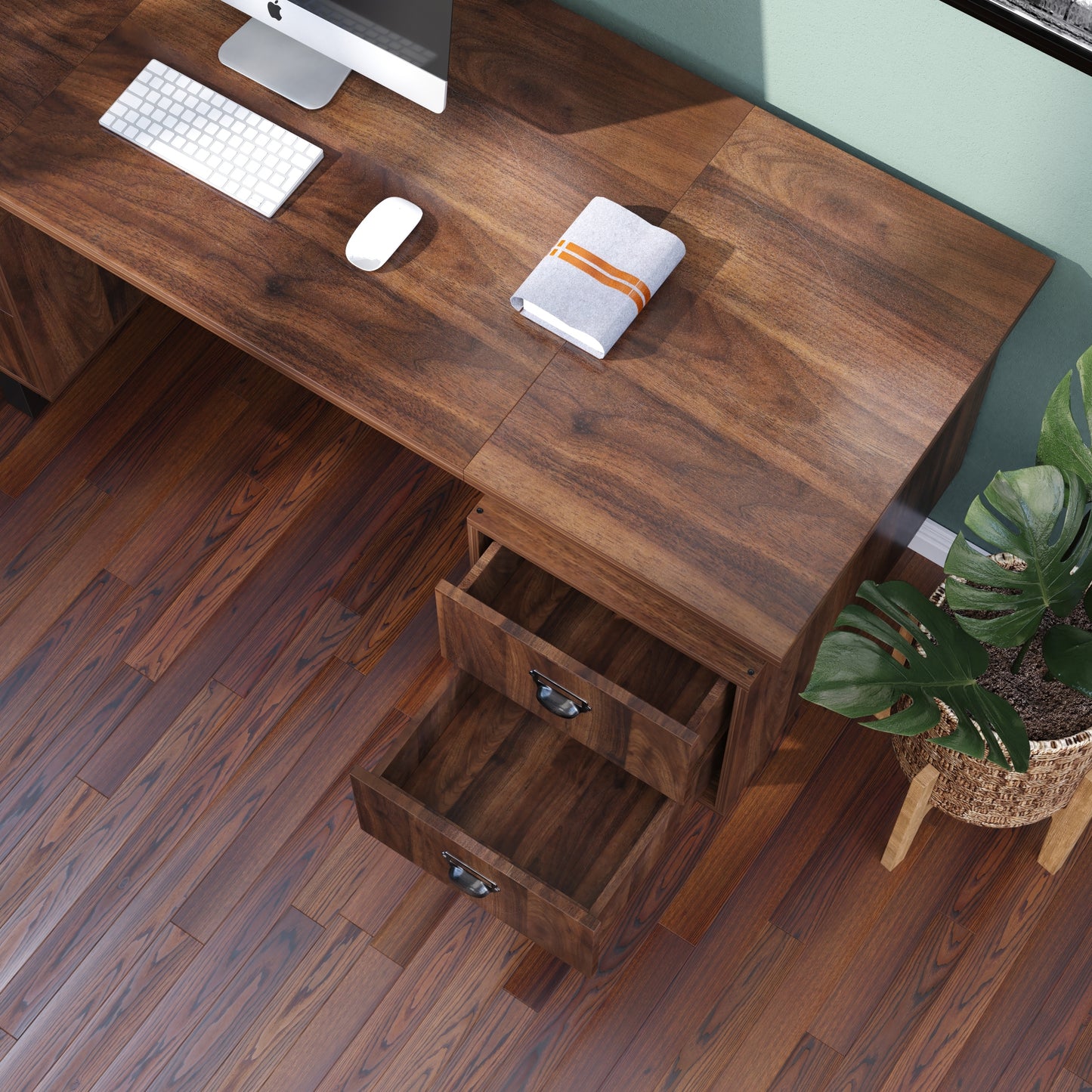 Elegant Walnut Desk for Home Office with 4 Drawers