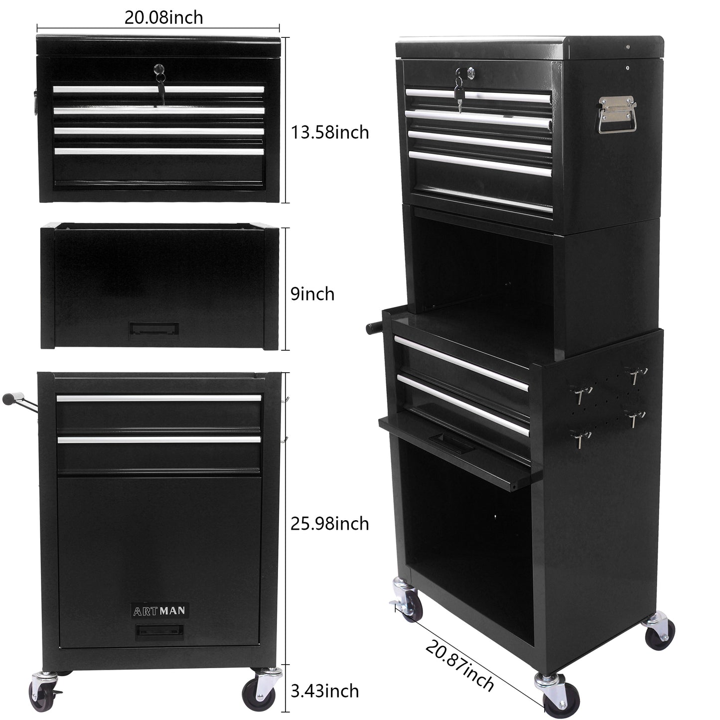 High Capacity Rolling Tool Chest with Wheels and Drawers, 6-Drawer Tool Storage Cabinet--BLACK