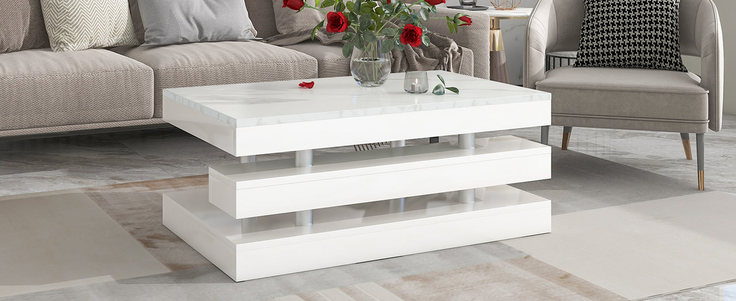 White Minimalist 2-Tier Coffee Table with Glossy Surface