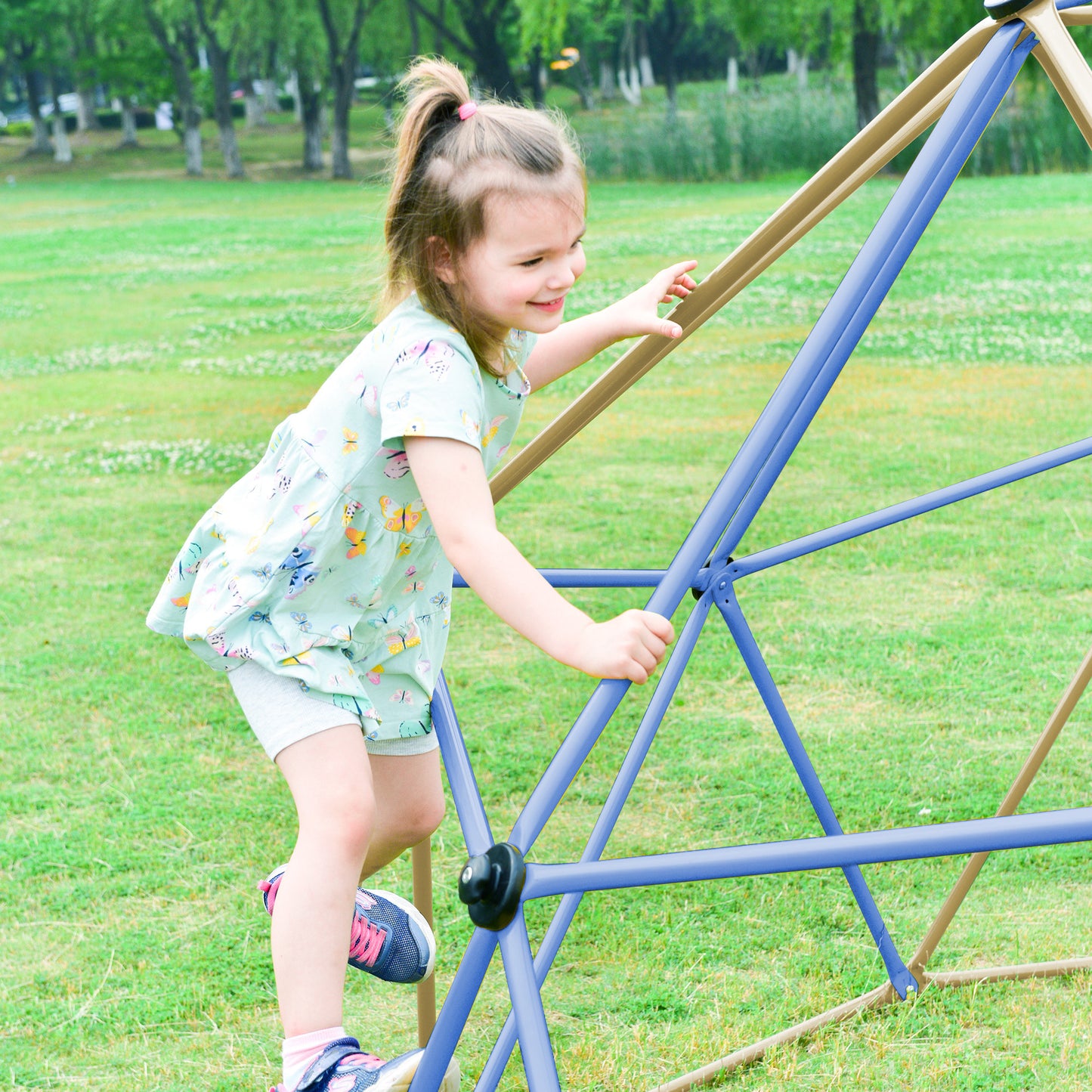 Climbing Dome with Canopy and Playmat - 10 ft Colorful Geometric Playground Jungle Gym