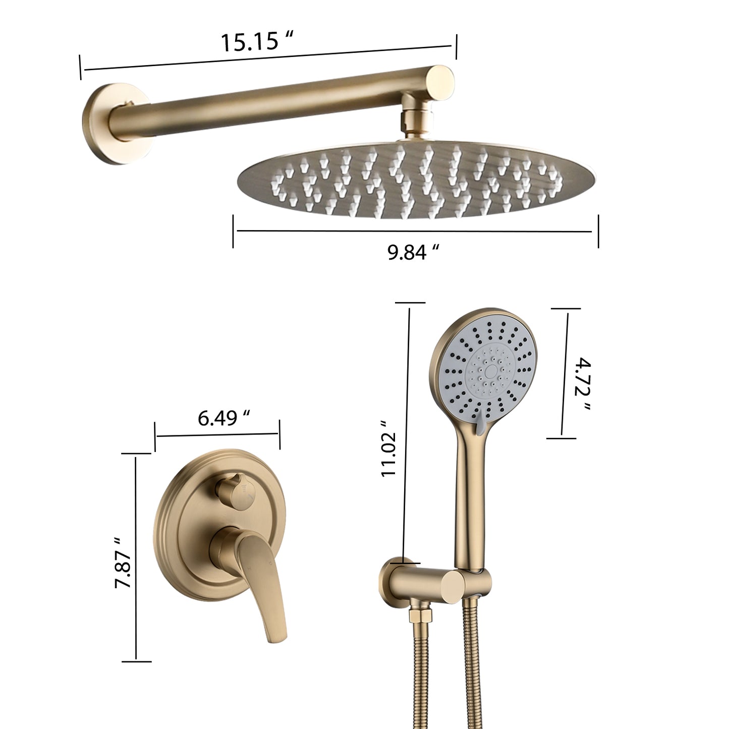 10 Inches Wall Mounted Shower Set with High Pressure Rain Shower Head and 5-Function Handheld Shower Head