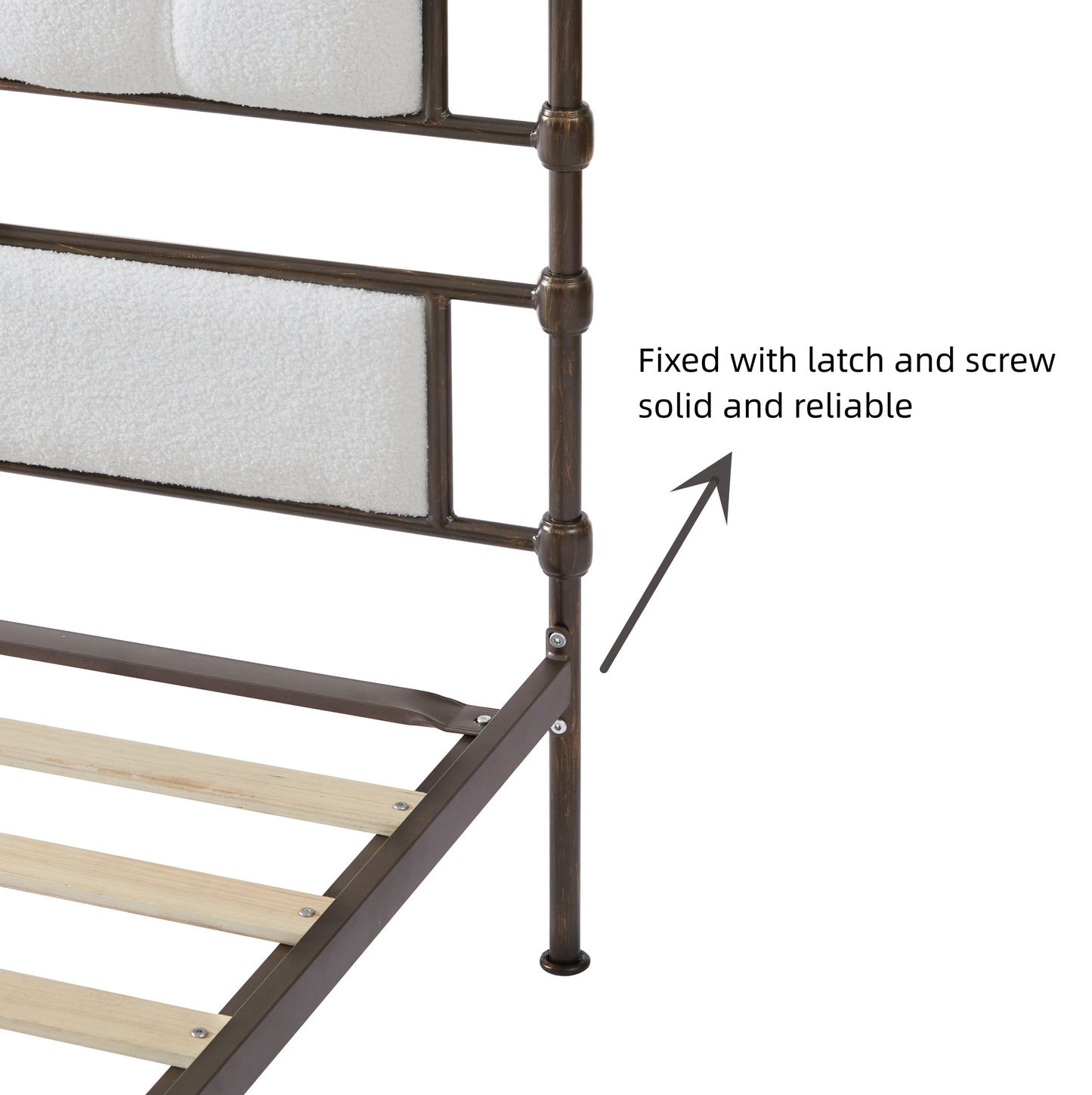 Queen size High Boad Metal bed with soft head and tail, no spring, easy to assemble, no noise