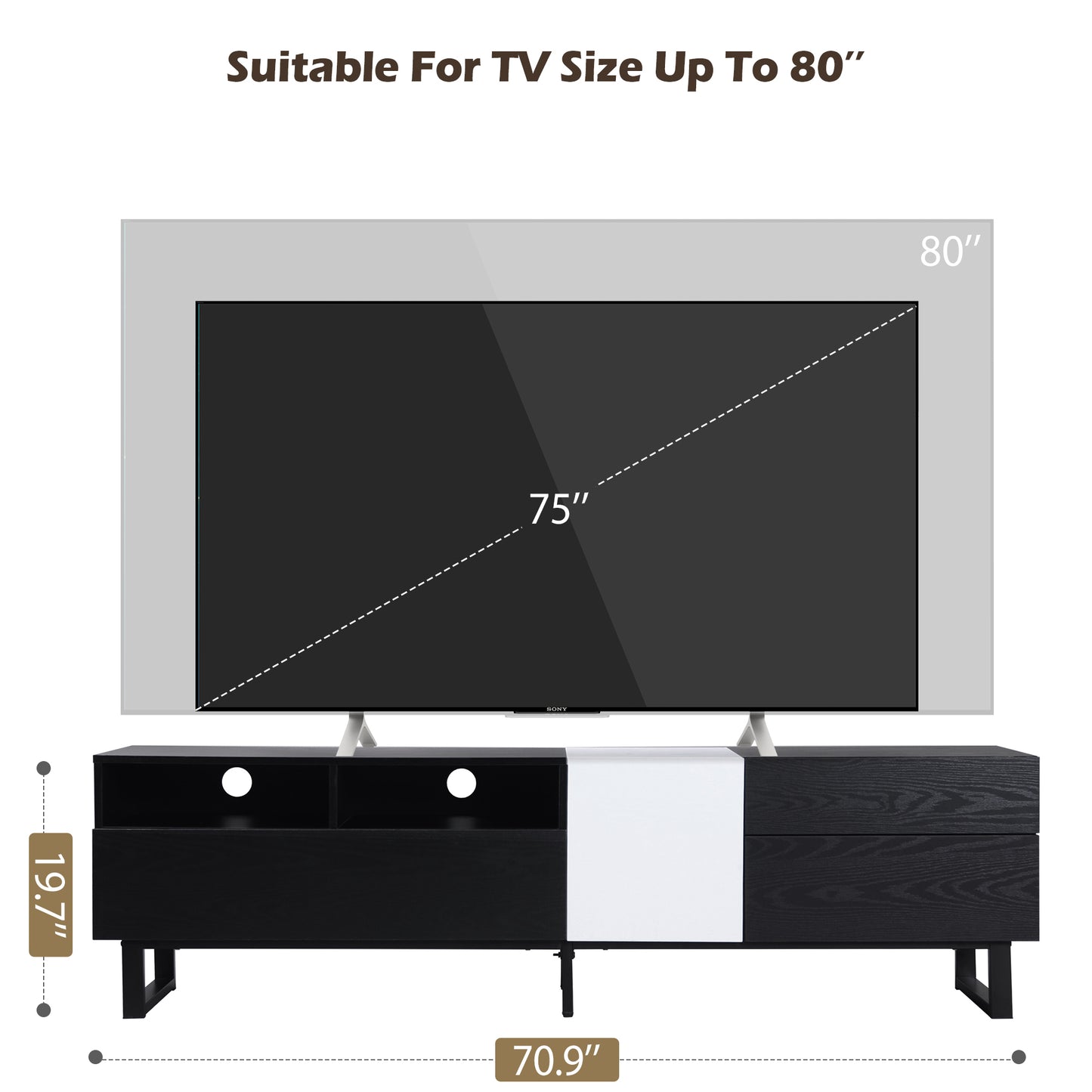 Elegant TV Storage Unit for 80'' Screens with Double Storage Space and Drop Down Doors