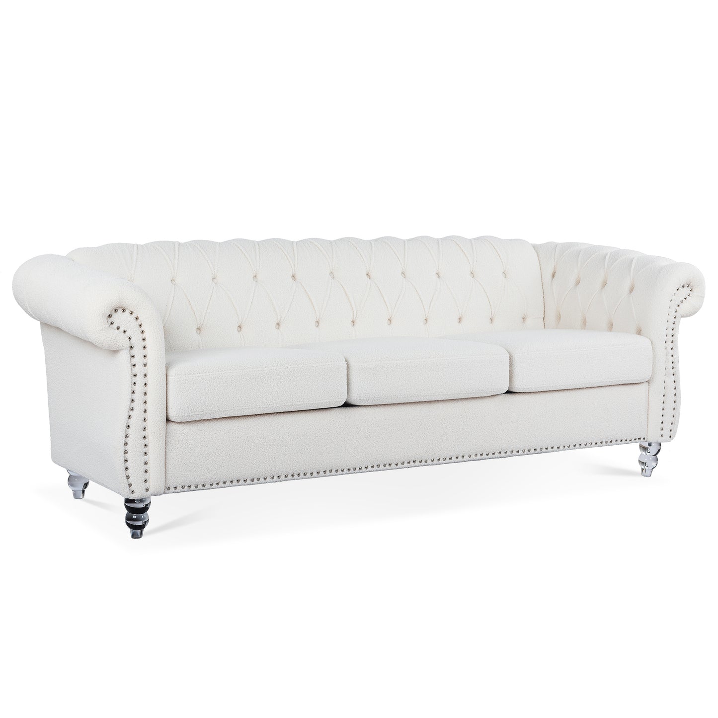 84.65-Inch Rolled Arm Chesterfield 3 Seater Sofa