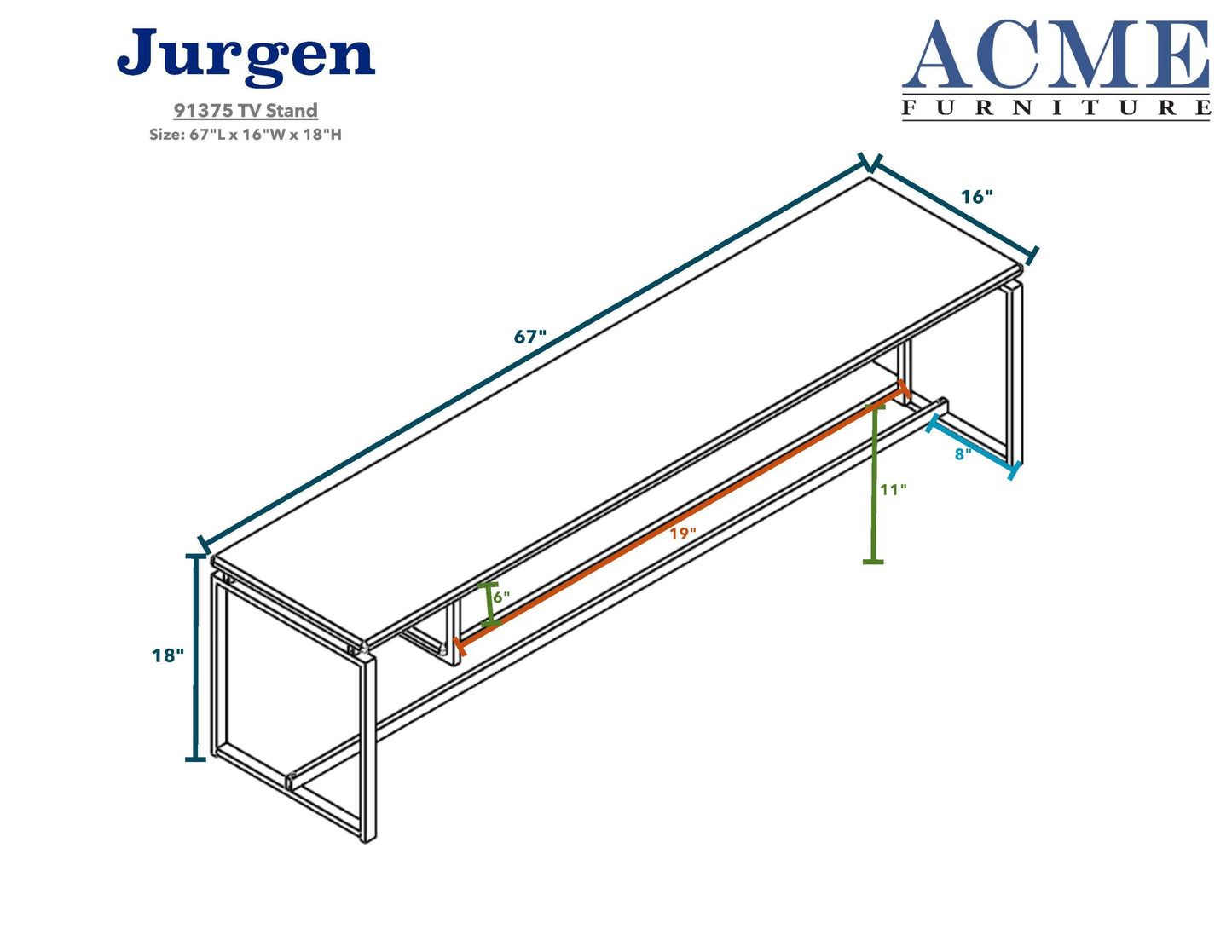 Jurgen Oak & Black TV Stand with Metal Sled Base