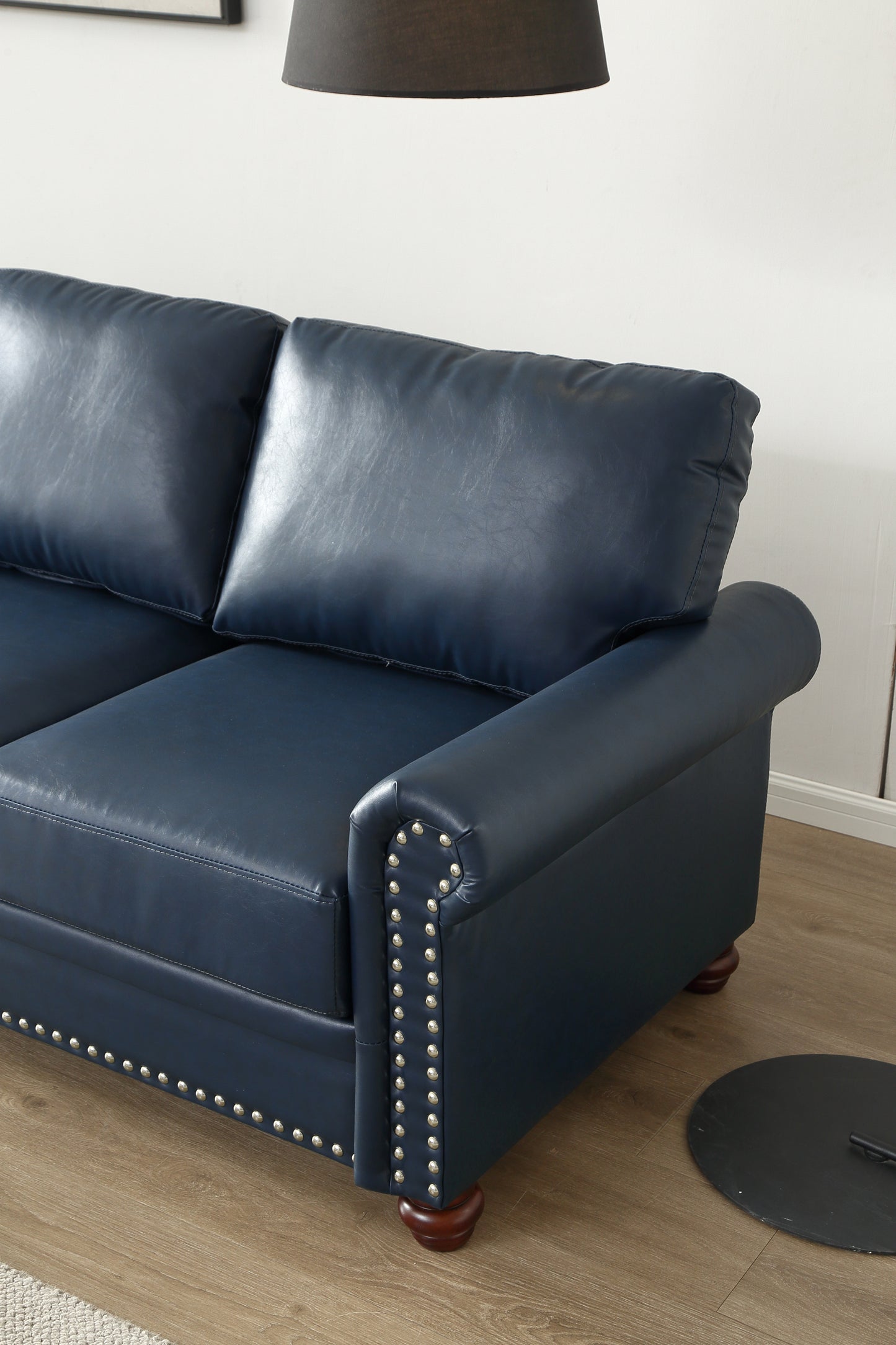 Living Room Sofa Loveseat Chair Navy Blue Faux Leather