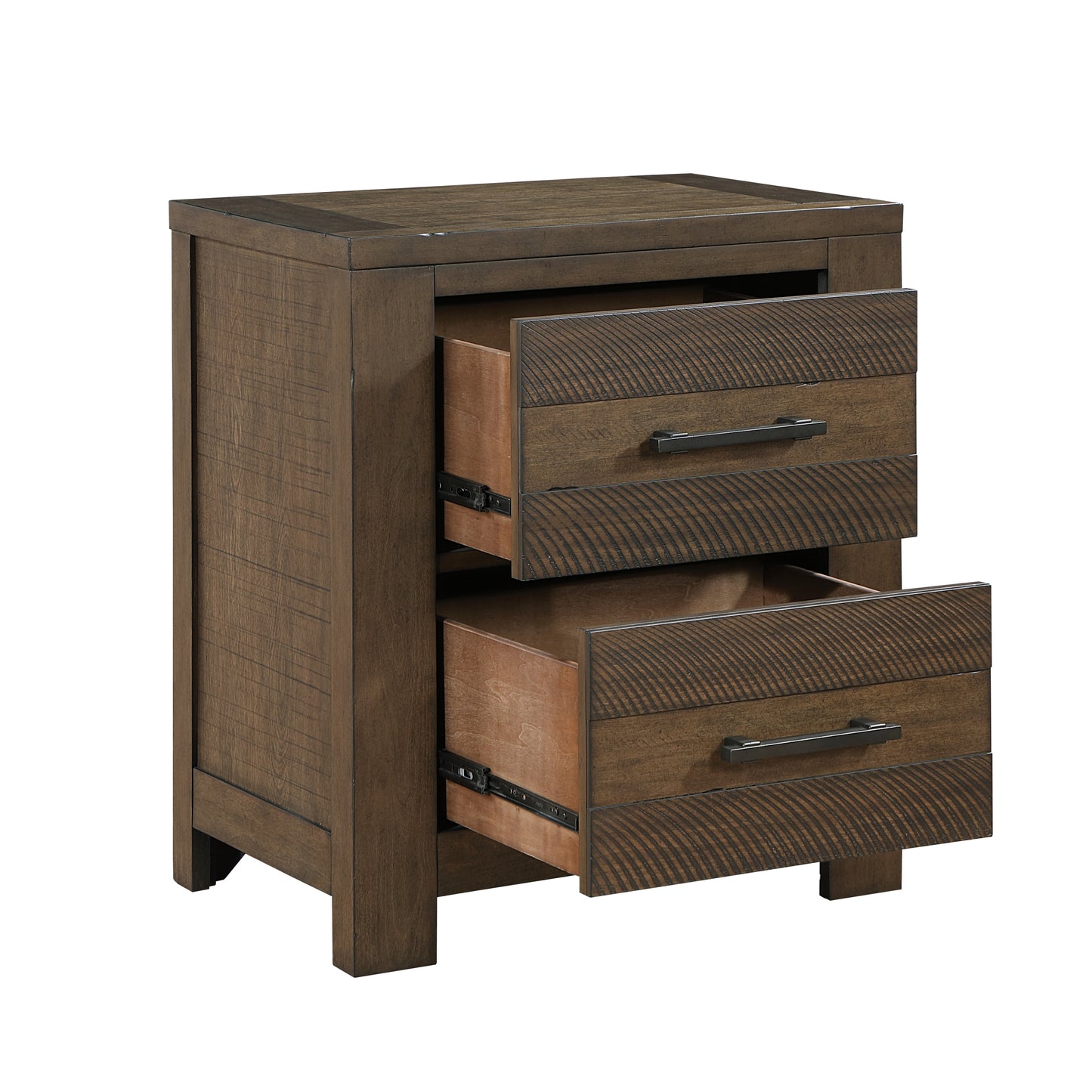 Antique Brown Finish 1pc Nightstand of Two Drawers Bold Look Bedroom Furniture Black Handles