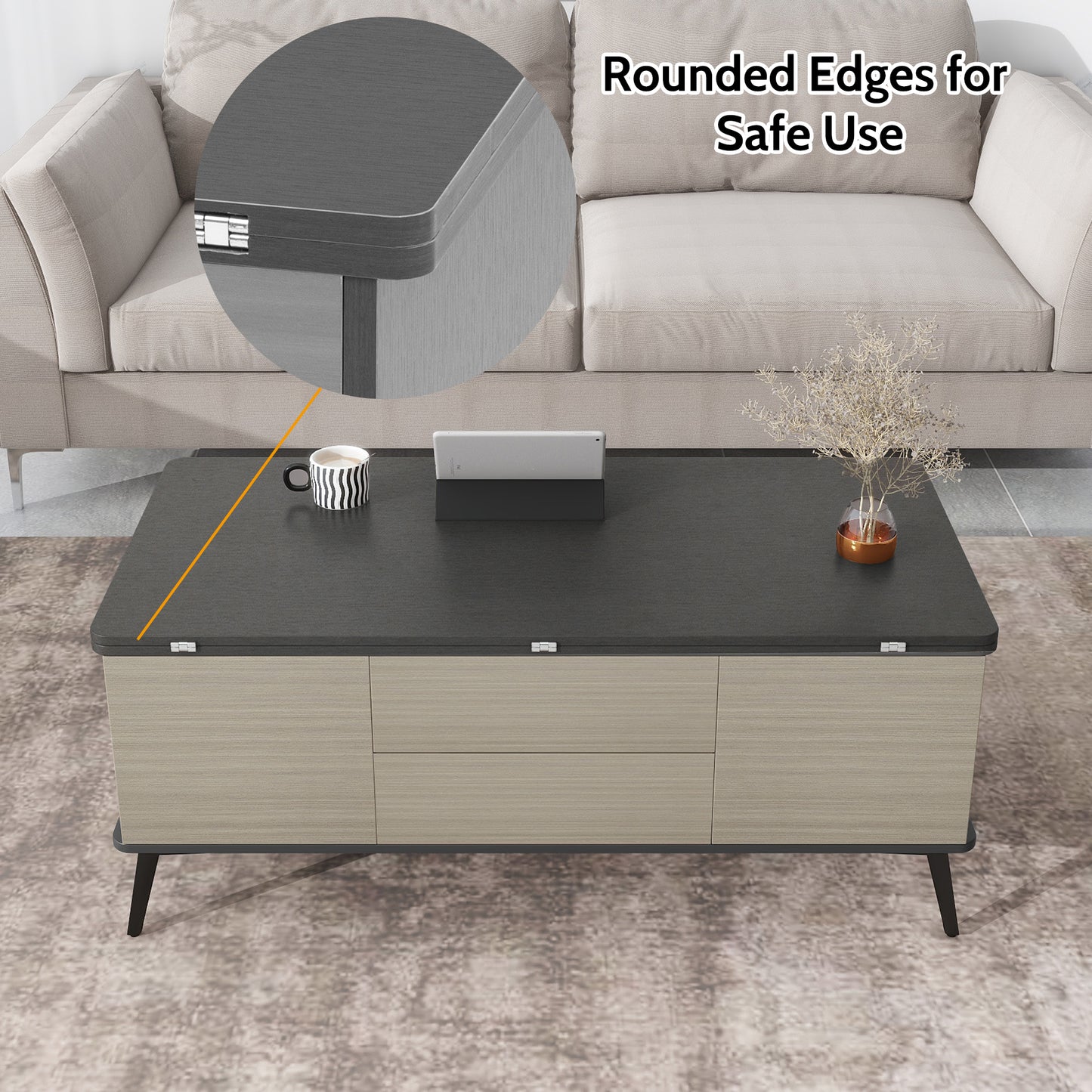 5-Piece Lift Top Coffee Table Set With Convertible Dining Table and Ottomans