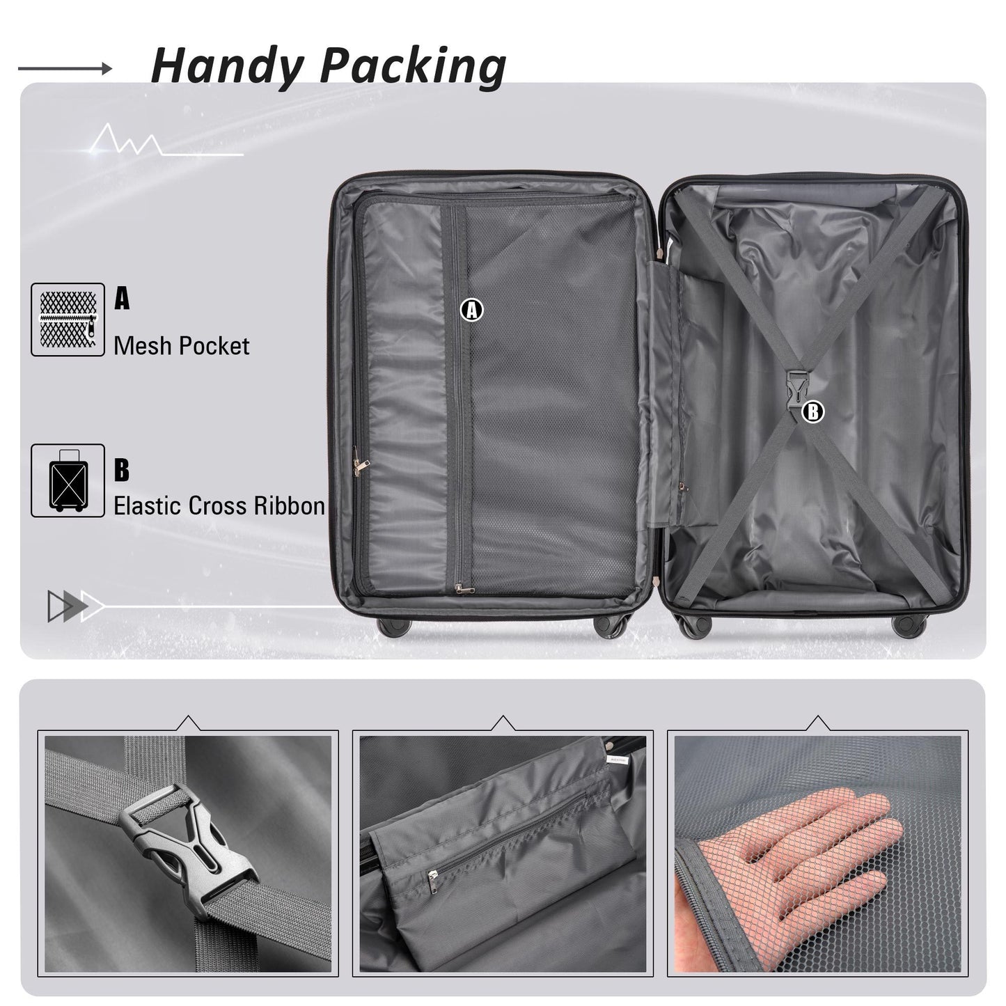 Expandable  Spinner Wheel 3 Piece Luggage Set ABS Lightweight Suitcase with TSA Lock