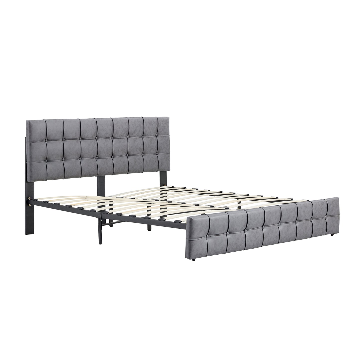 Full Size Bed Frame, Modern Upholstered Platform Bed with Adjustable Headboard, Heavy Duty Button Tech cloth Bed Frame with Wood Slat Support, Easy Assembly, No Box Spring Needed (Dark Grey, Full)