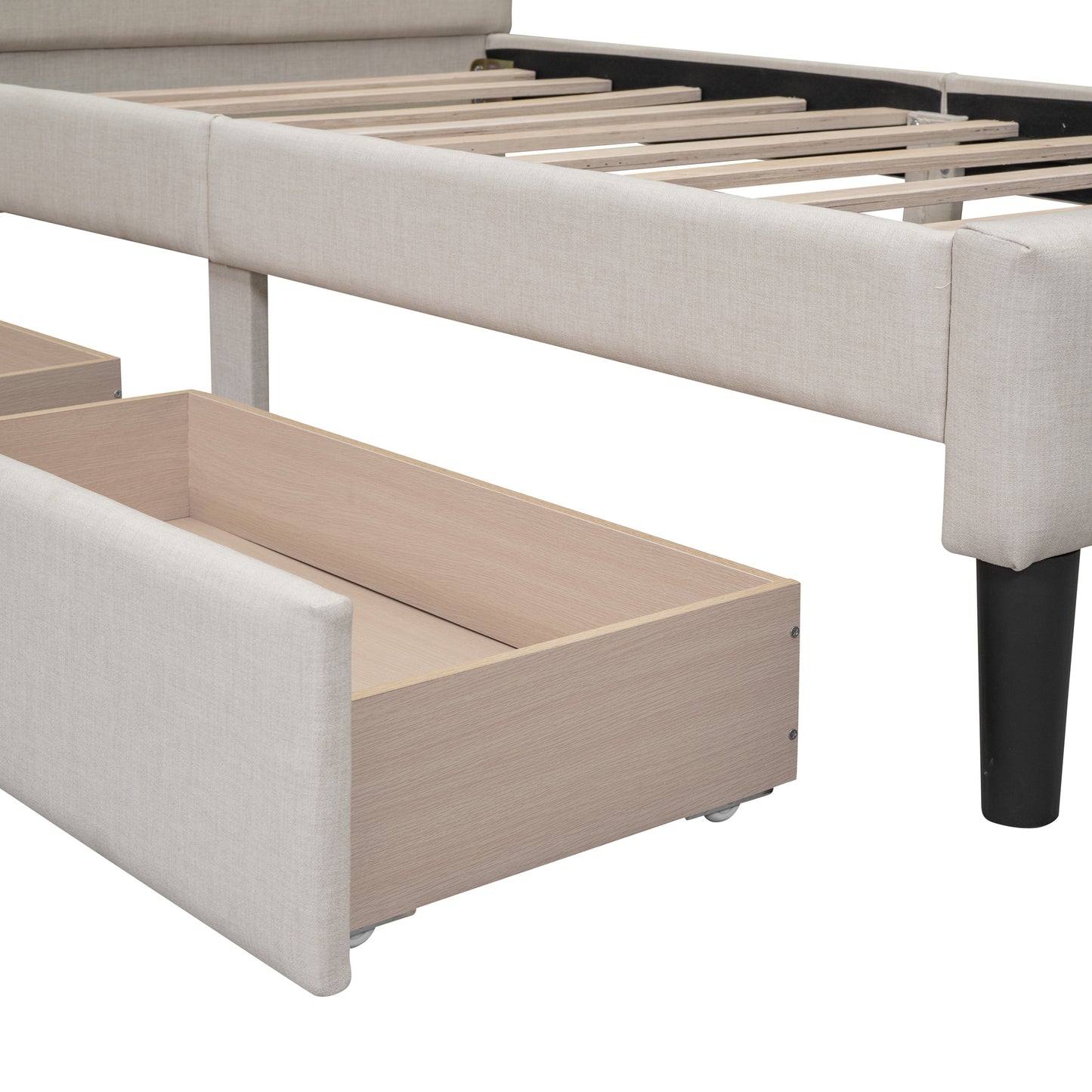 Twin Size Upholstered Platform Bed with 2 Drawers, Beige