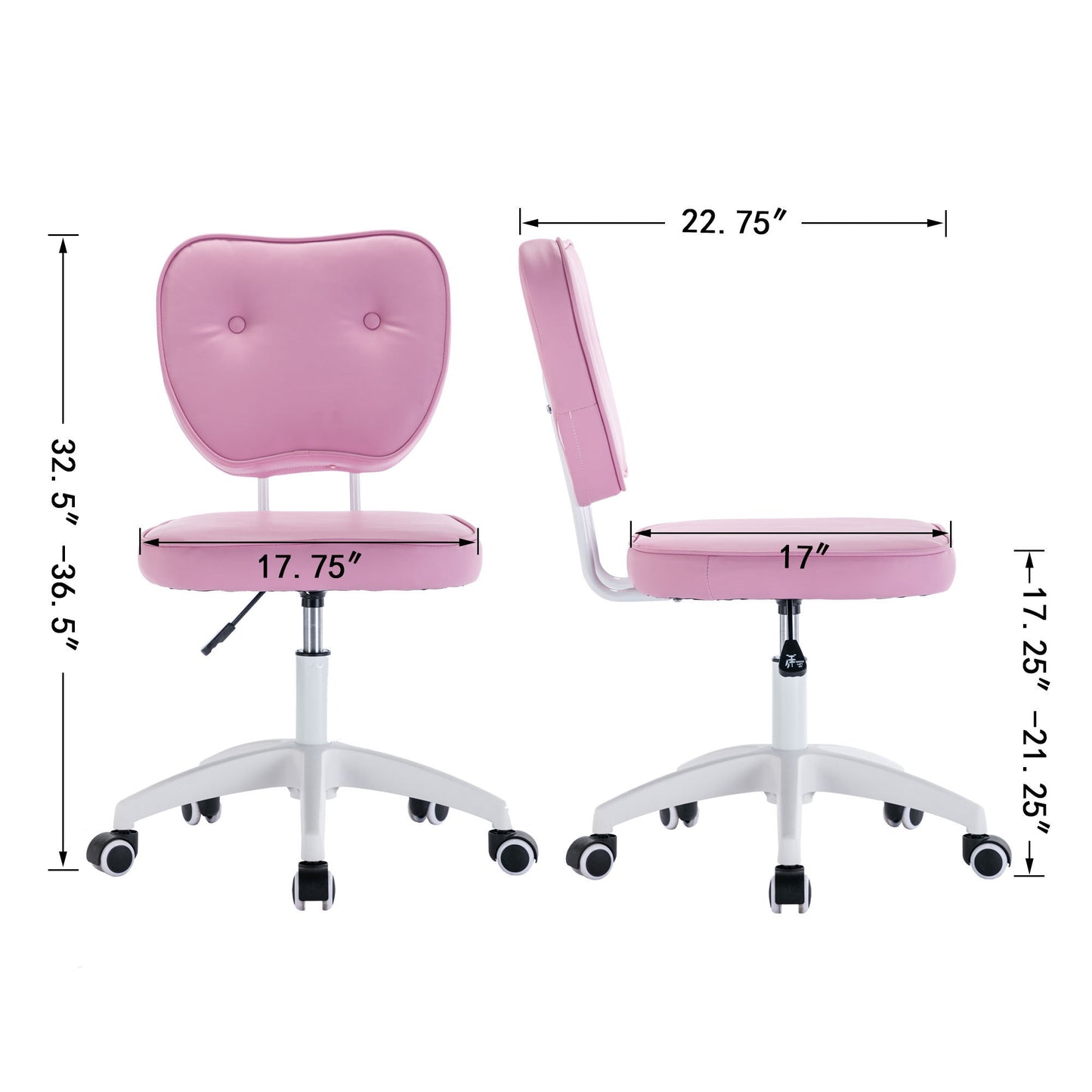 PU Makeup Office Desk Chair Bling Desk, Armless Vanity Desk Task Chair with Wheels 360°,Bling Desk Nail Desk for Women, Adjustable Height,Purple