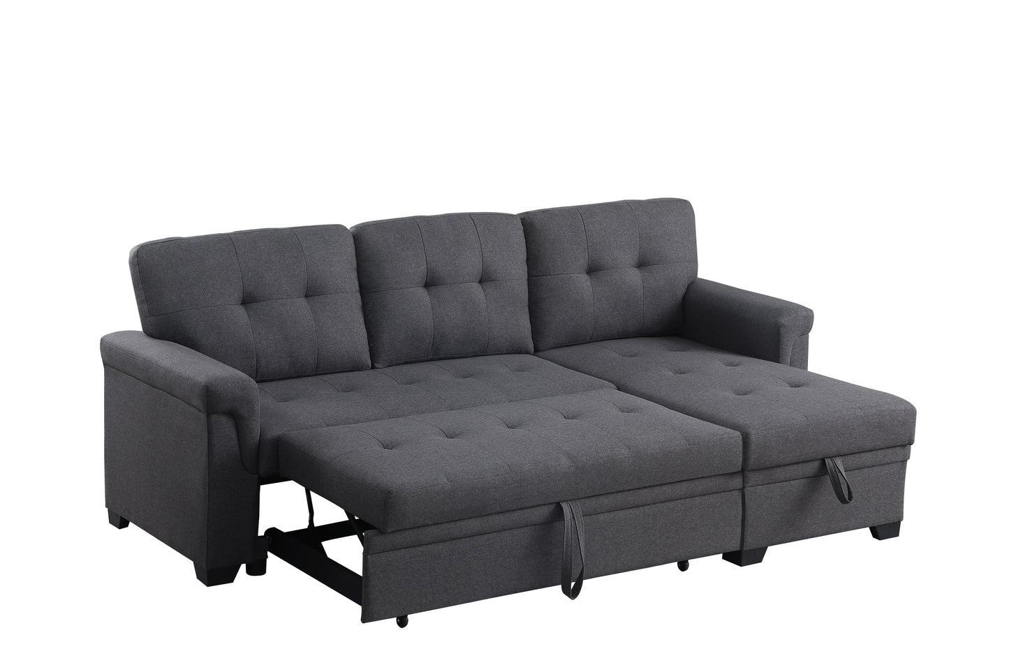 Lucca Dark Gray Linen Sectional Sofa with Reversible Sleeper Chaise and Storage