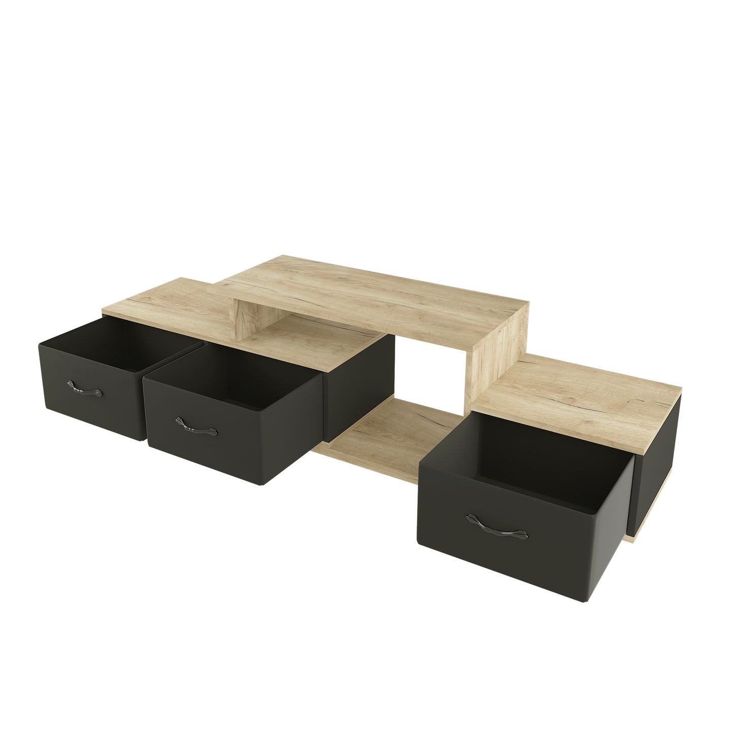 Elegant Light Brown and Black TV Stand with Foldable Fabric Drawer