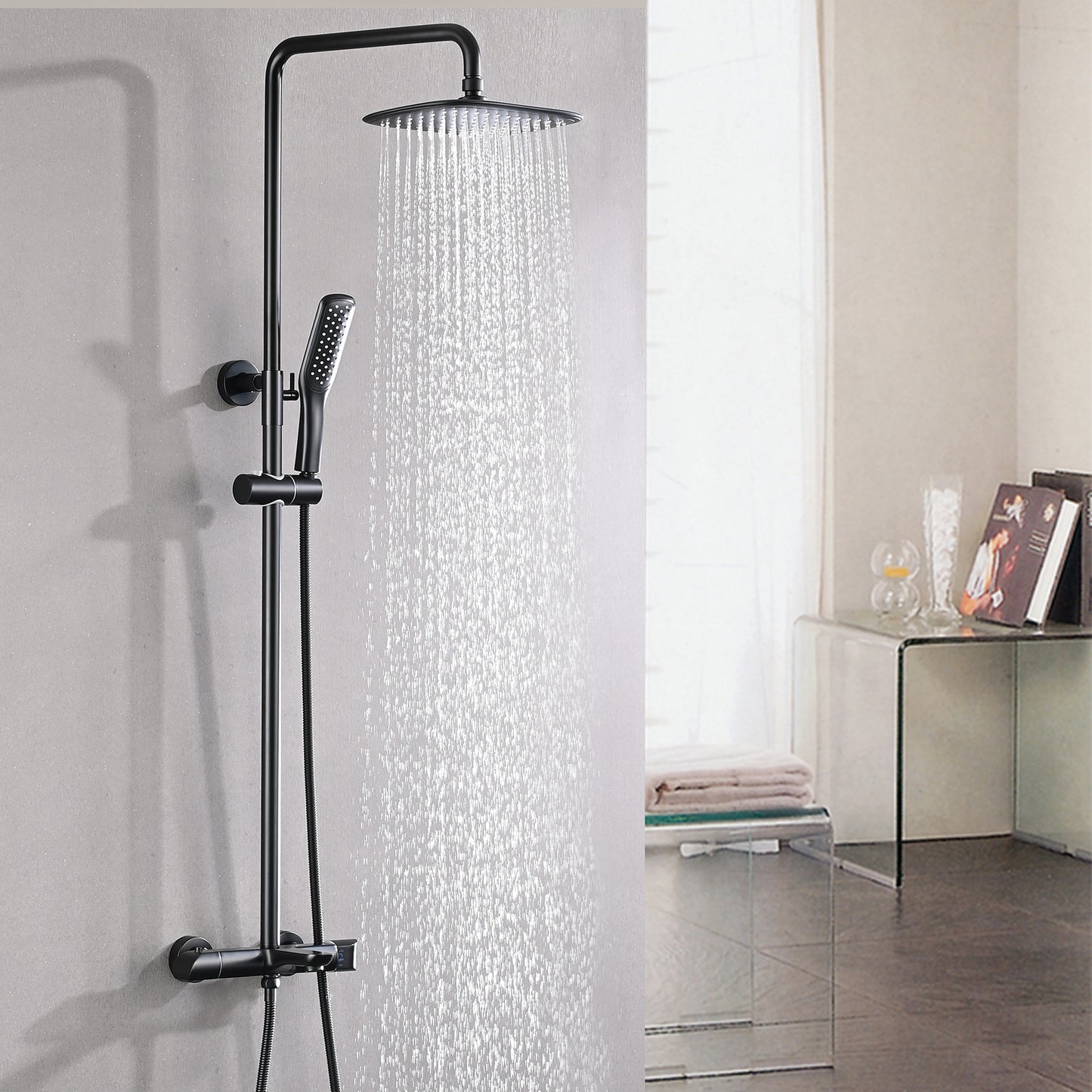 Thermostatic Matte Black Shower Faucet Set - Wall Mounted Shower Combo Kit