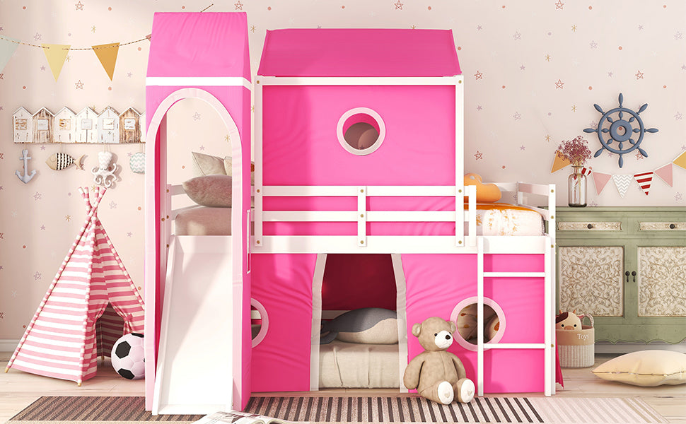 Pink Castle Loft Bed with Slide Tower