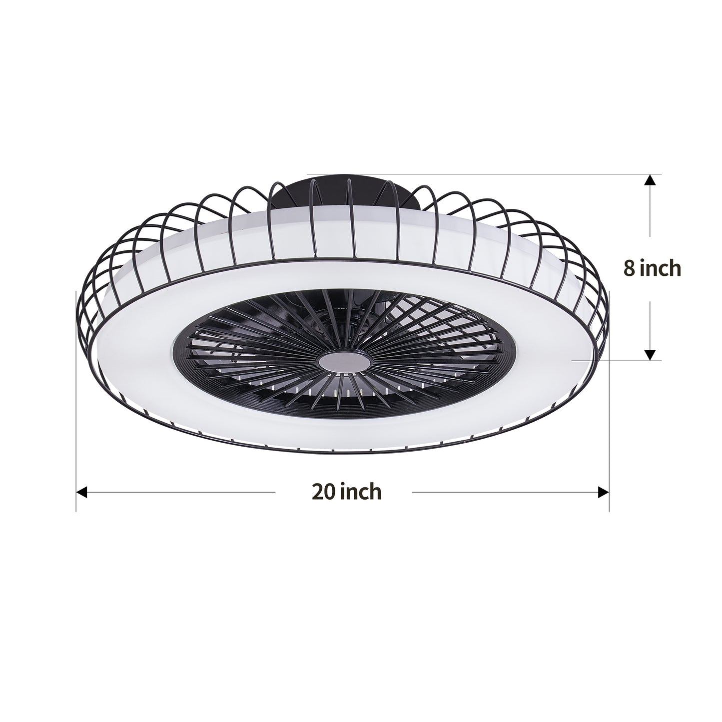 20-inch Black Ceiling Fan with Dimmable LED Lights