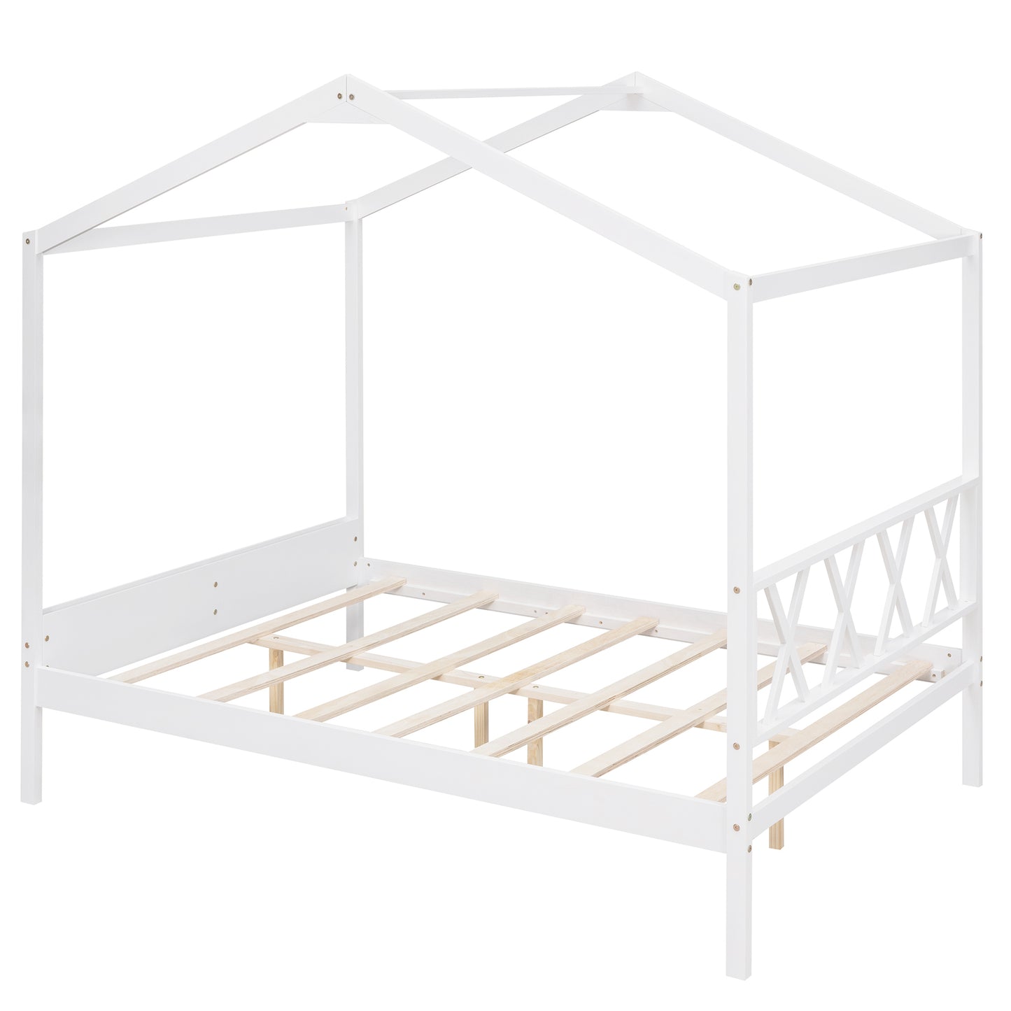 Full Size Wood House Bed with Storage Space, White