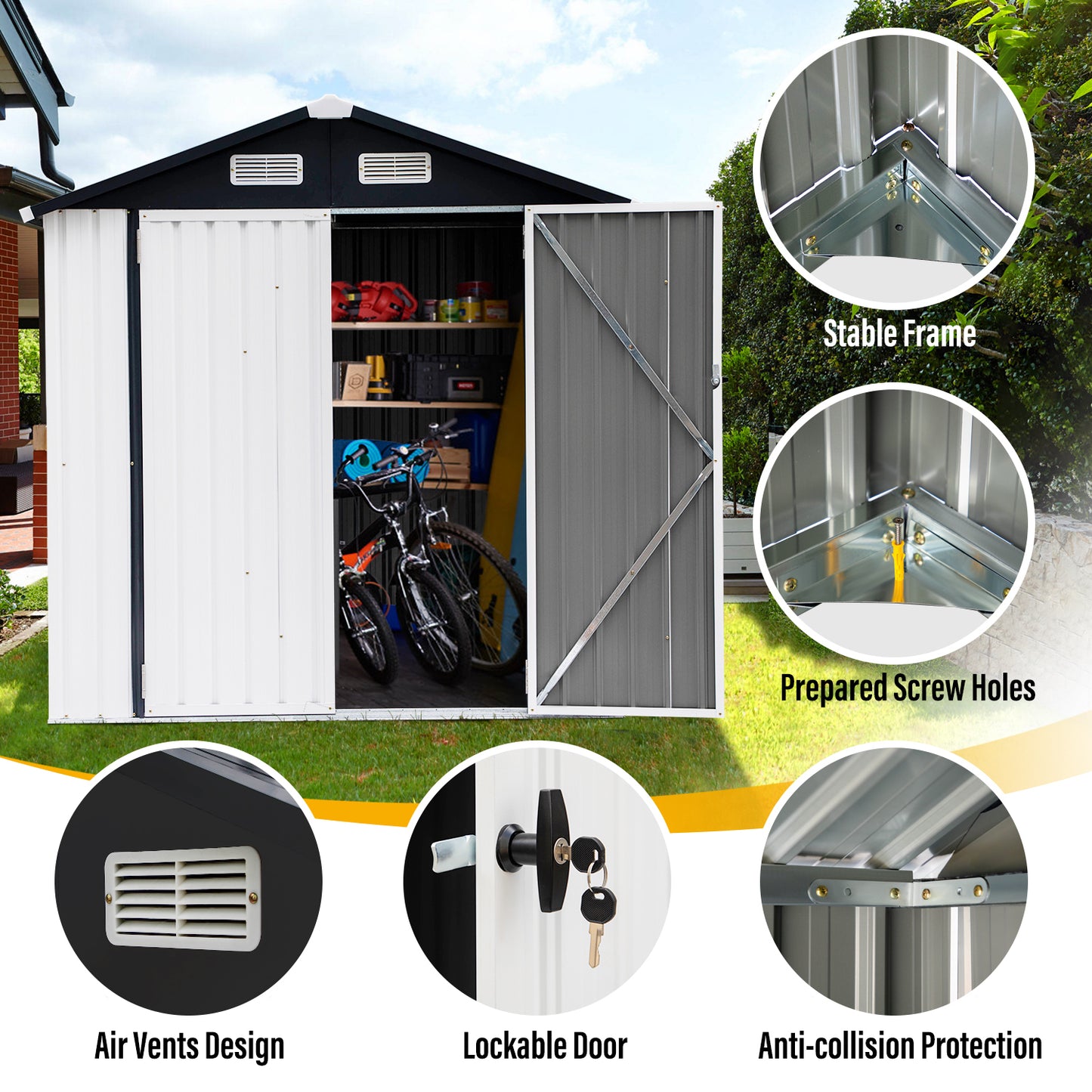 Outdoor Storage Shed, 6x4 ft Metal Sheds & Outdoor Storage Garden Tool Bike Shed with Lockable Door, Waterproof Design for Backyard, Patio, Lawn