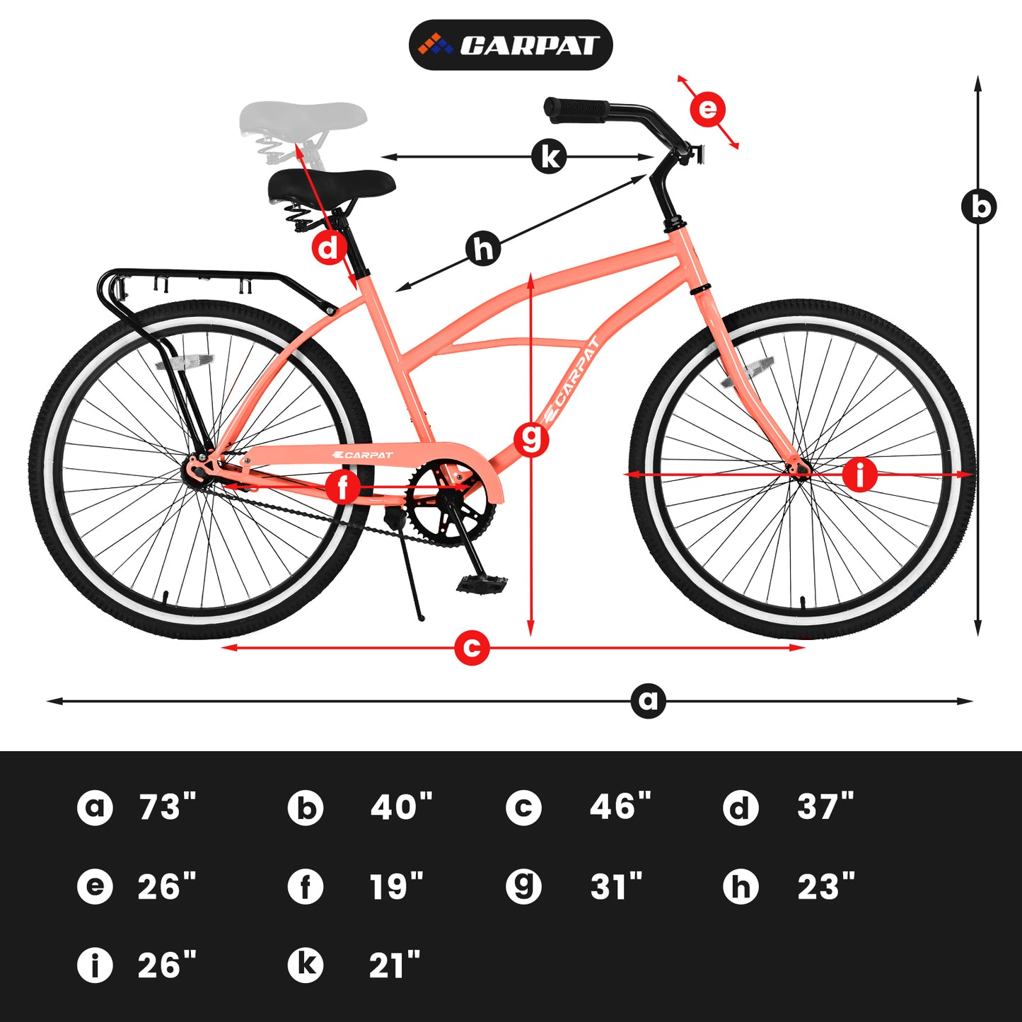 S26204 26 Inch Beach Cruiser Bike for Men and Women, Steel Frame, Single Speed Drivetrain, Upright Comfortable Rides, Multiple Colors