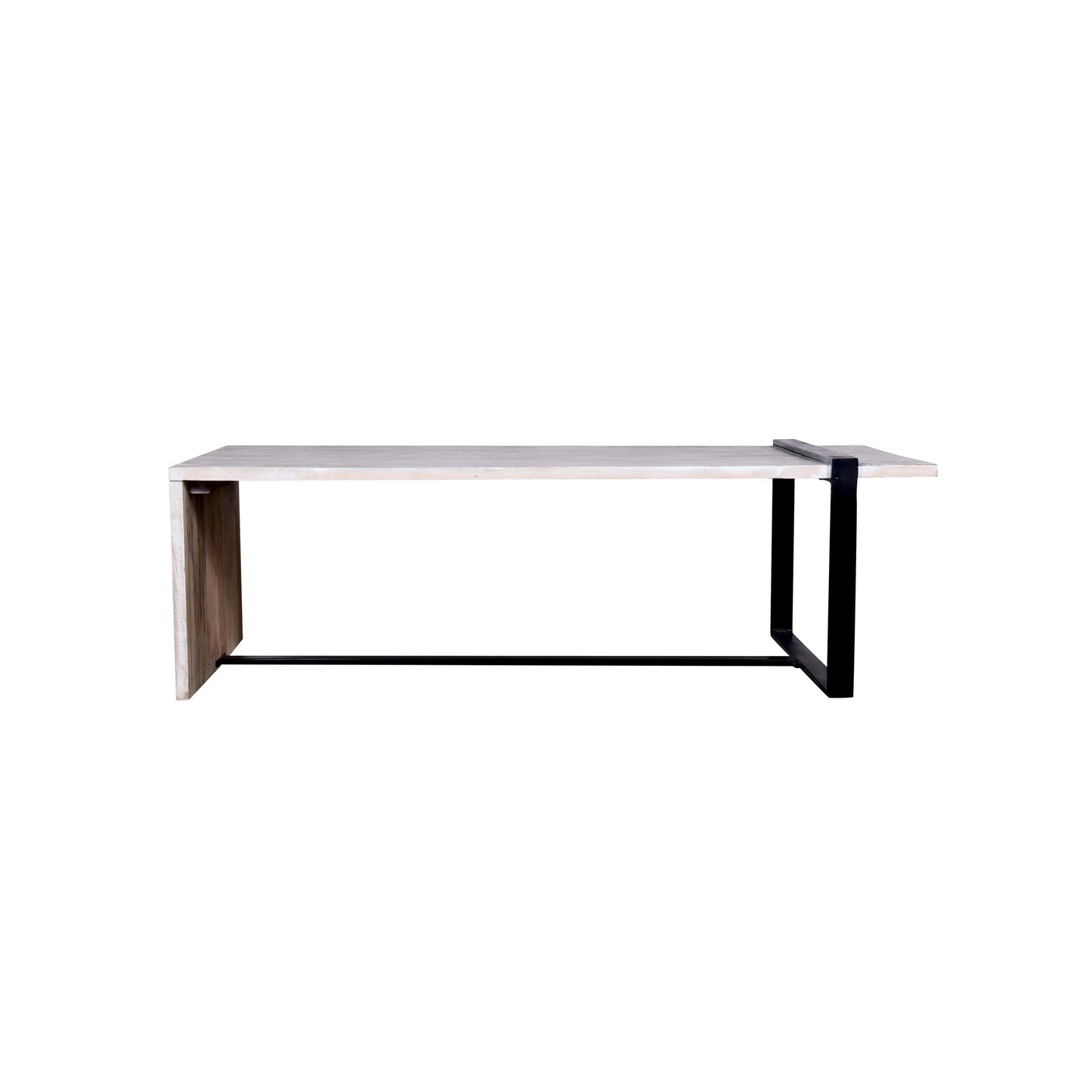 Farmhouse Coffee Table with Wooden Top and Geometric Metal Frame, Gray/Black Dual Tone