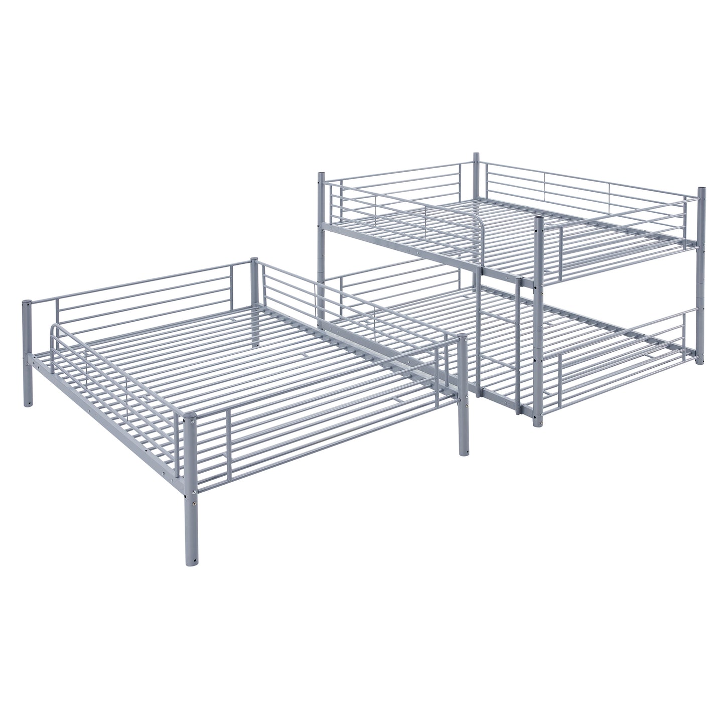 Full-Full-Full Metal  Triple Bed  with Built-in Ladder, Divided into Three Separate Beds,Gray