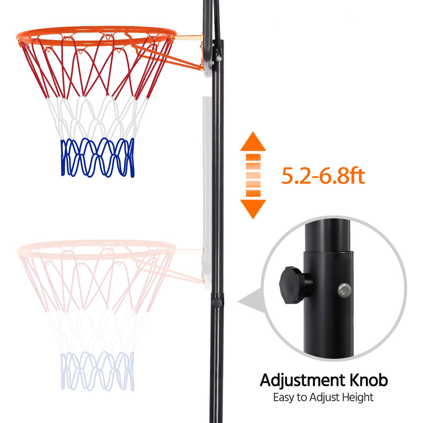 Basketball Hoop Outdoor, 5.2 Ft to 6.8Ft Adjustable Basketball Goal with 32" Backboard & 16" Basket, All Weather Portable Basketball Stand Wheels, for Kids Youth Adult, Indoor Gym, Driveway