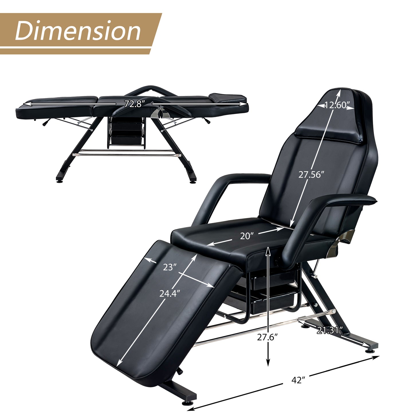 Massage Salon Tattoo Chair  with Two Trays Esthetician Bed with Hydraulic Stool,Multi-Purpose 3-Section Facial Bed Table, Adjustable Beauty Barber Spa Beauty Equipment, Black