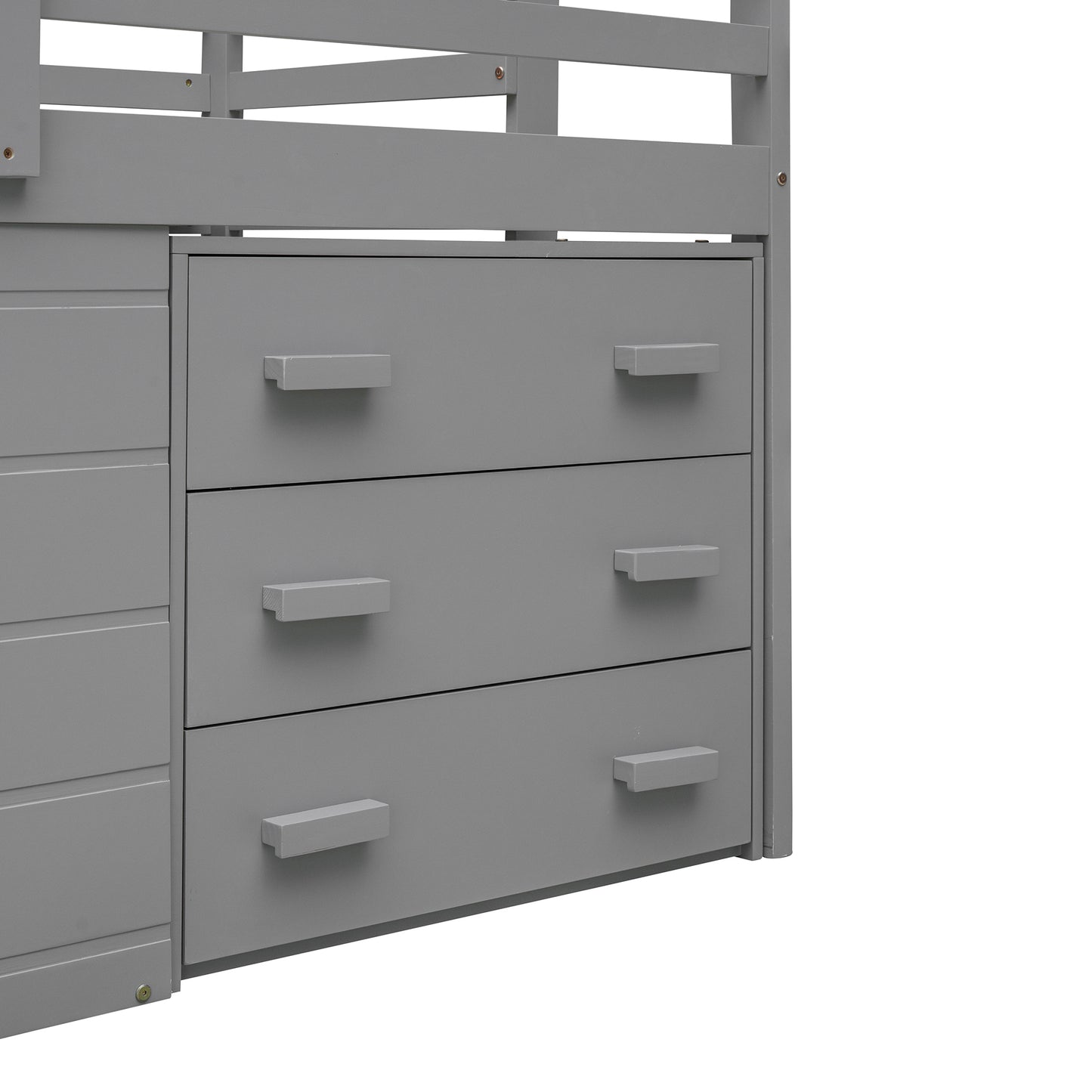 Twin Size Loft Bed with Cabinet and Shelf - Gray