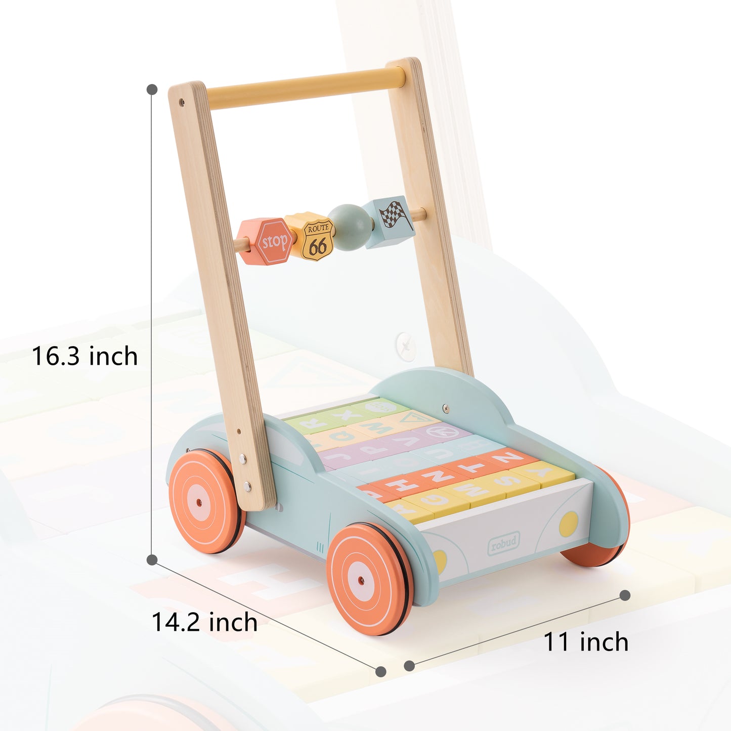 Wooden Baby Walker with Building Blocks and Resistance Knob