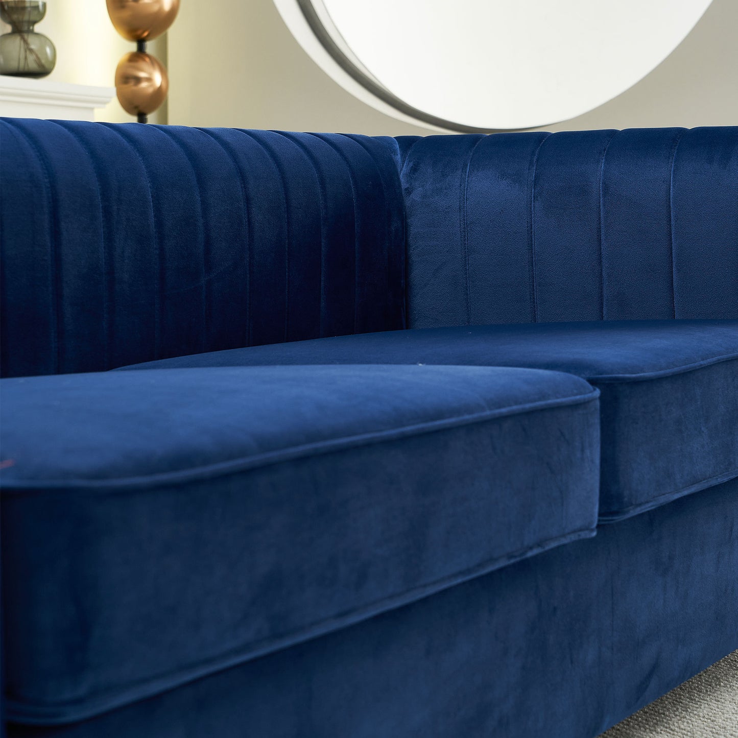 Contemporary Velvet Sofa Couch 84.25''W for Living Room, Blue