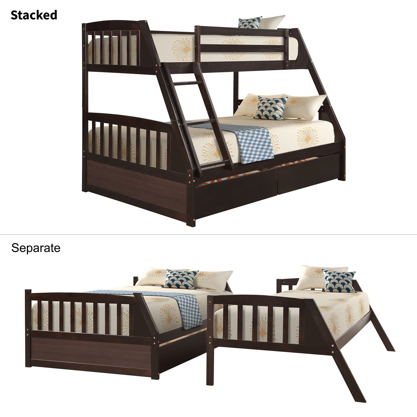 Espresso Twin Over Full Bunk Bed with Storage Drawers