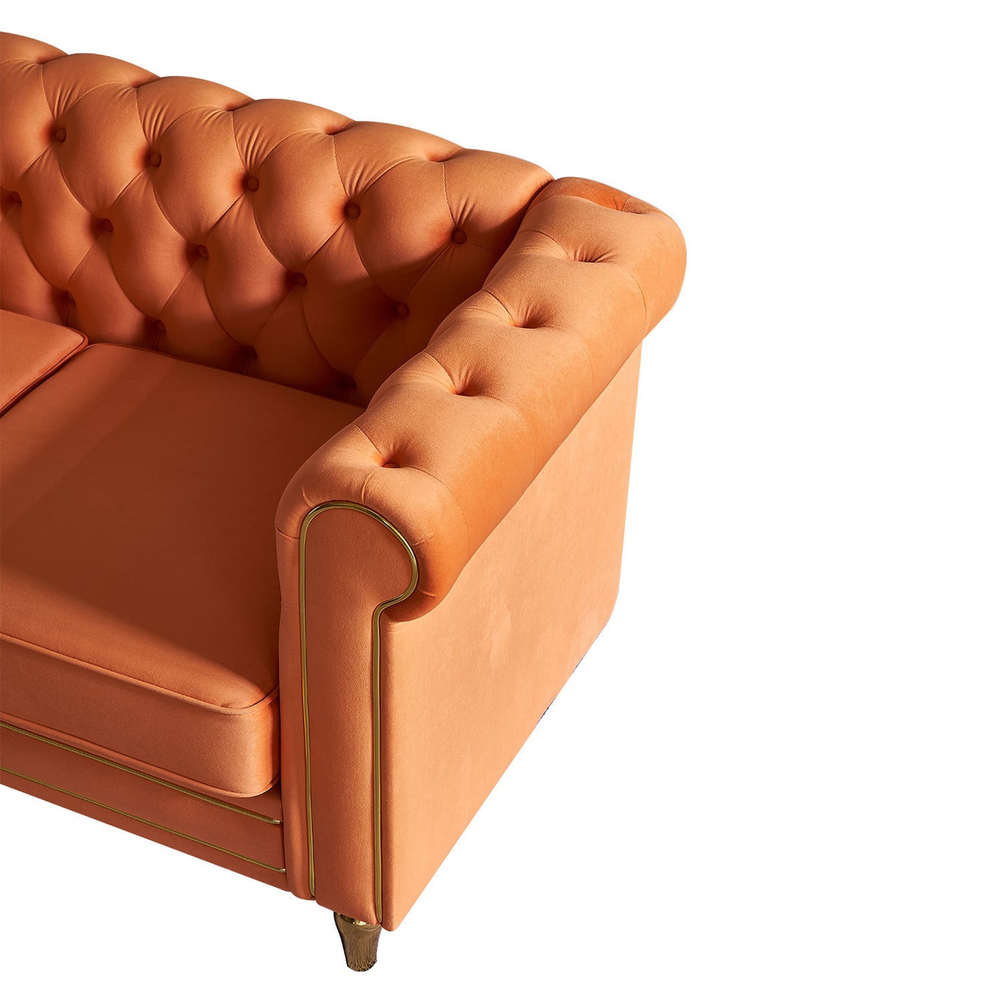 Chesterfield Velvet Sofa 84.65 inch for Living Room ORANGE Color