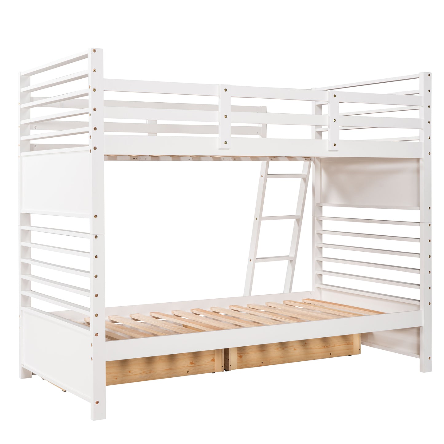 White Twin Bunk Bed with Two Underbed Drawers for Space-Saving Sleepovers