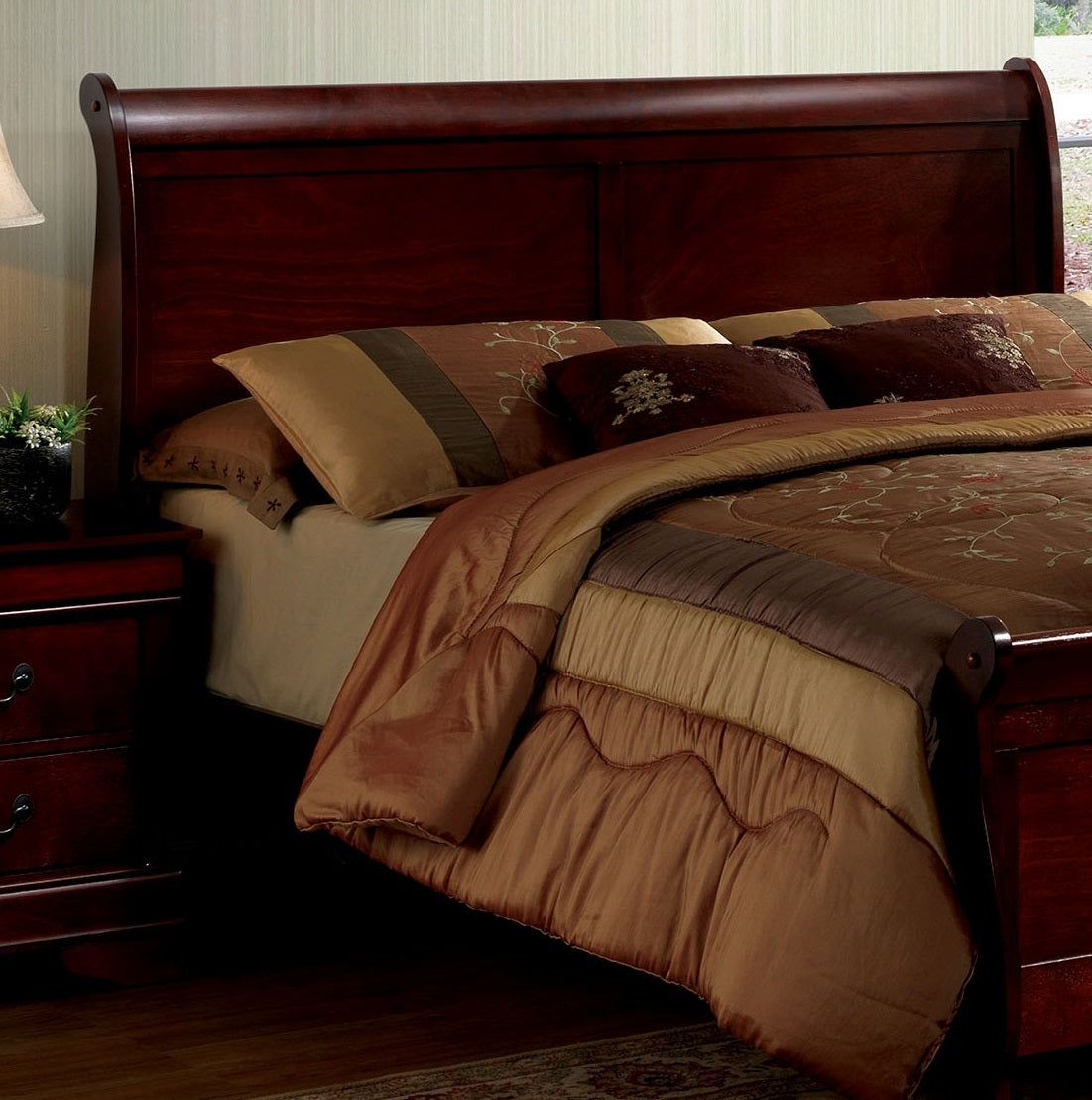 Full Size Bed Cherry Louis Phillipe Solidwood 1pc Bed Bedroom Sleigh Bed Bedroom Furniture