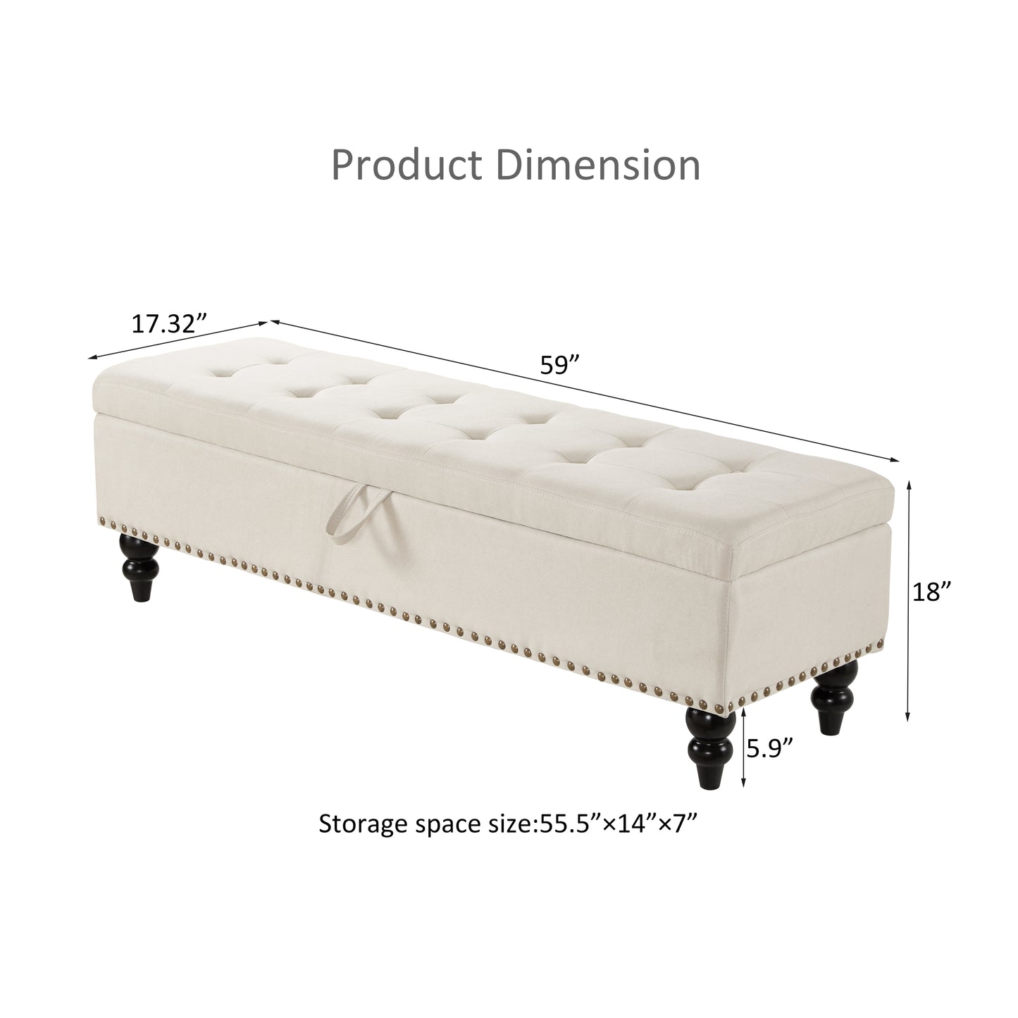 59" Bed Bench Ottoman with Storage  Beige Fabric