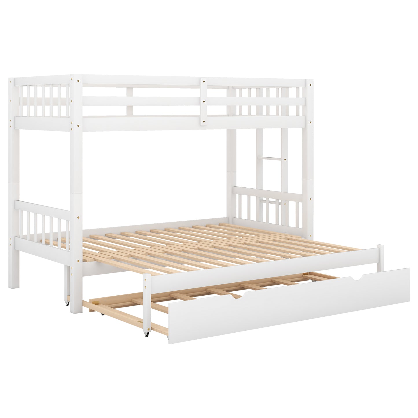 White Pull-out Bunk Bed with Trundle for Twin Over - Versatile Space-Saving Sleeping Solution