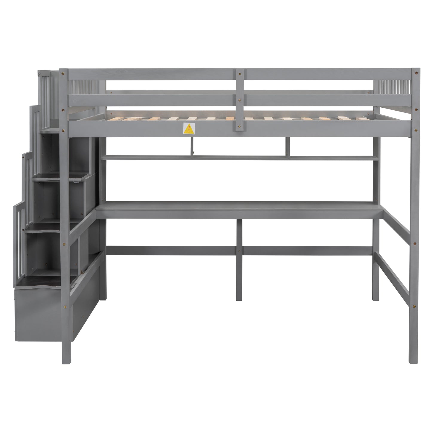 Full Size Loft Bed with Desk, Storage shelves and Staircase,Grey