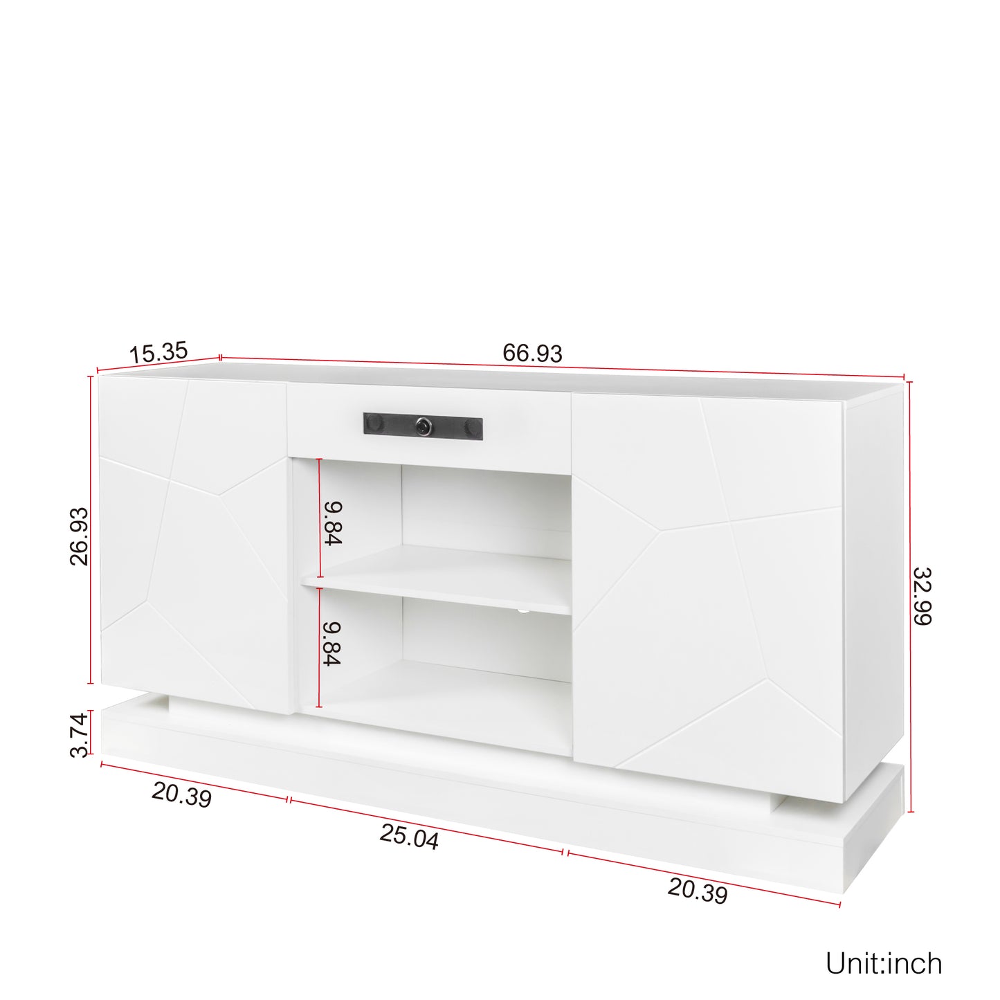 White TV Cabinet with Bluetooth Speaker and LED Lights, Modern Entertainment Stand with Storage Drawers