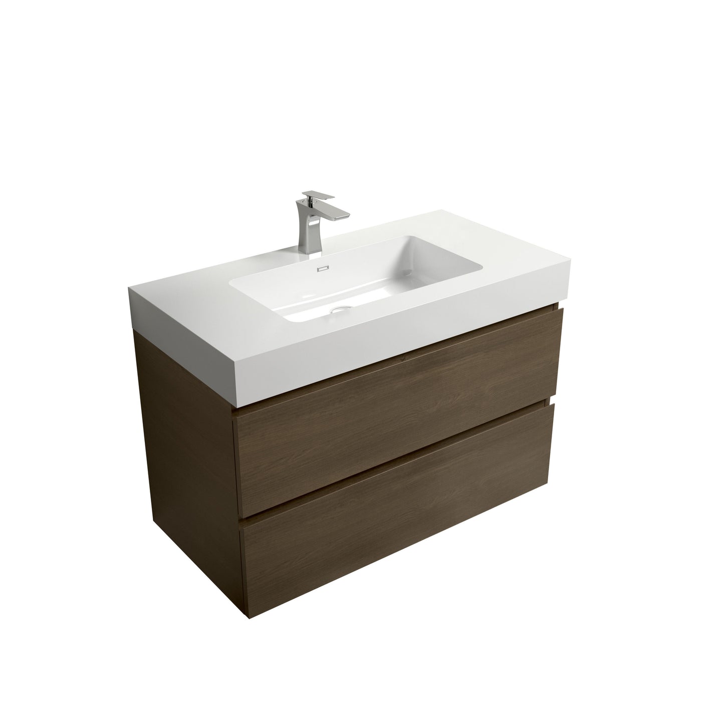 Alice-36W-111,Wall mount cabinet WITHOUT basin,Dark oak color,With two drawers